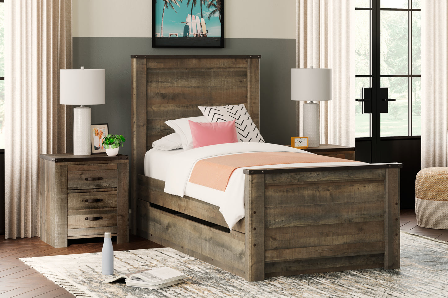 Bradenton Furniture Outlet - Ashley Furniture - Trinell Bedroom - Twin Panel Bed with 1 Large Storage Drawer / Brown - B446B8