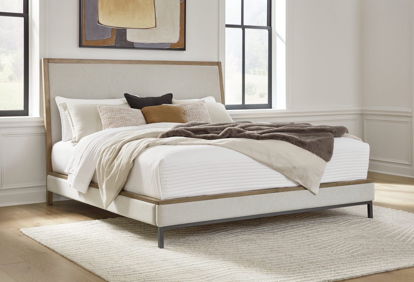 Bradenton Furniture Outlet - Ashley Furniture - Tomtyn Bedroom - King Upholstered Bed / Light Brown - B622B4