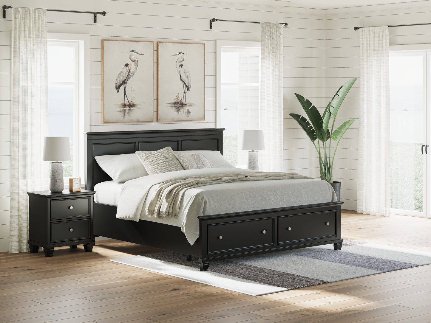 Bradenton Furniture Outlet - Ashley Furniture - Lanolee Bedroom - King Panel Storage Bed / Black - B687B19