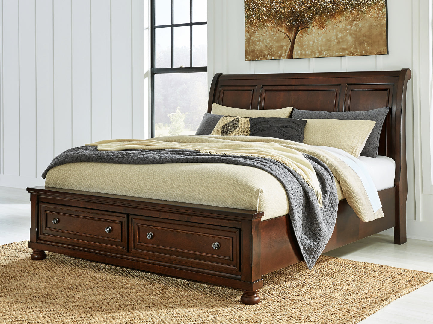 Bradenton Furniture Outlet - Ashley Furniture - Porter Bedroom - California King Sleigh Storage Bed / Rustic Brown - B697B47