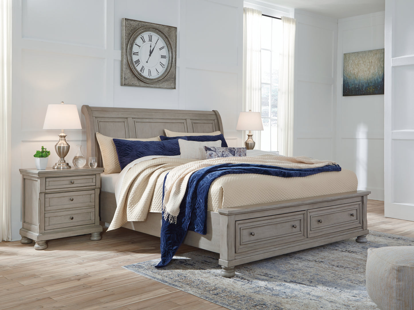 Bradenton Furniture Outlet - Ashley Furniture - Lettner Bedroom - Queen Sleigh Bed with 2 Storage Drawers / Light Gray - B733B3