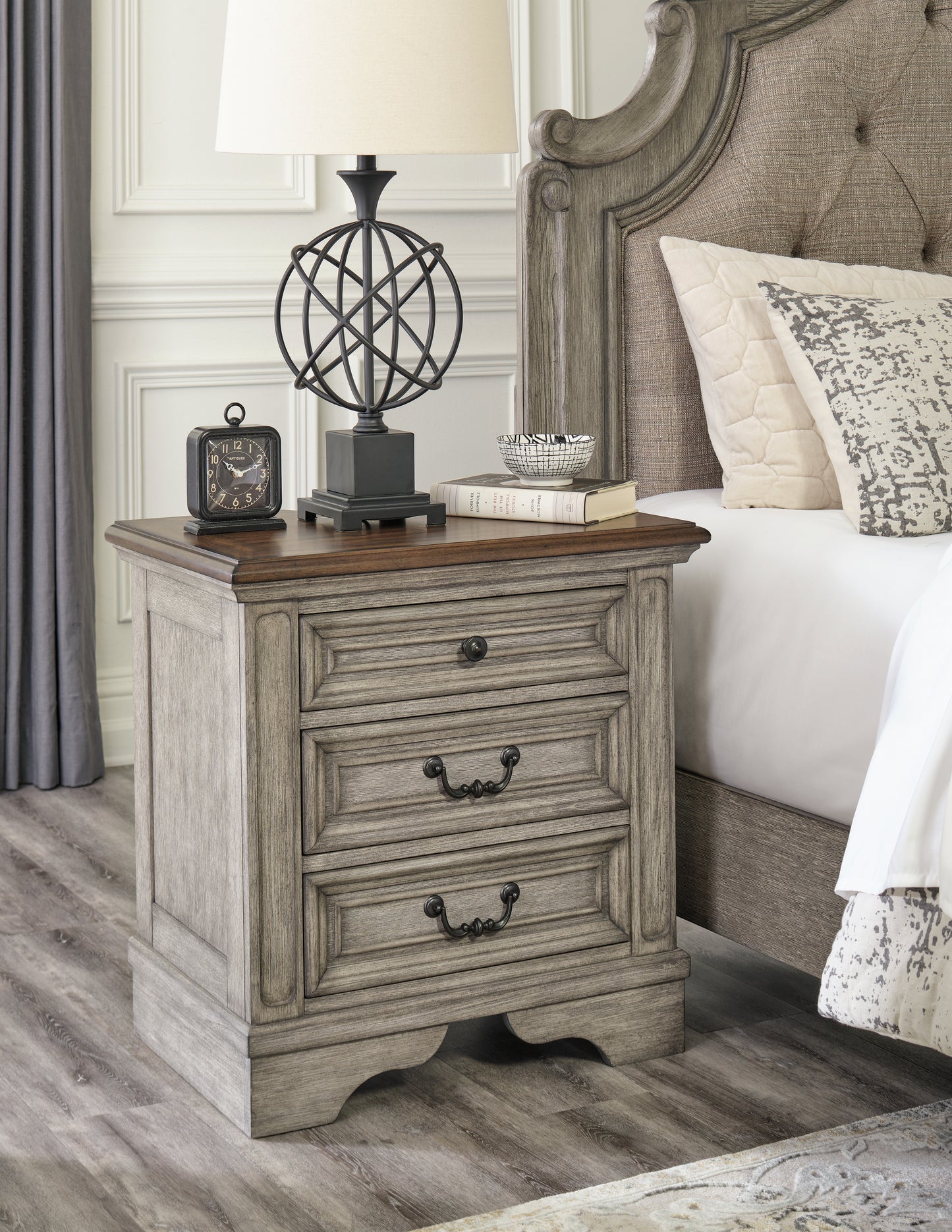 Bradenton Furniture Outlet - Ashley Furniture - Lodenbay Bedroom - Three Drawer Night Stand / Antique Gray/Brown - B751-93