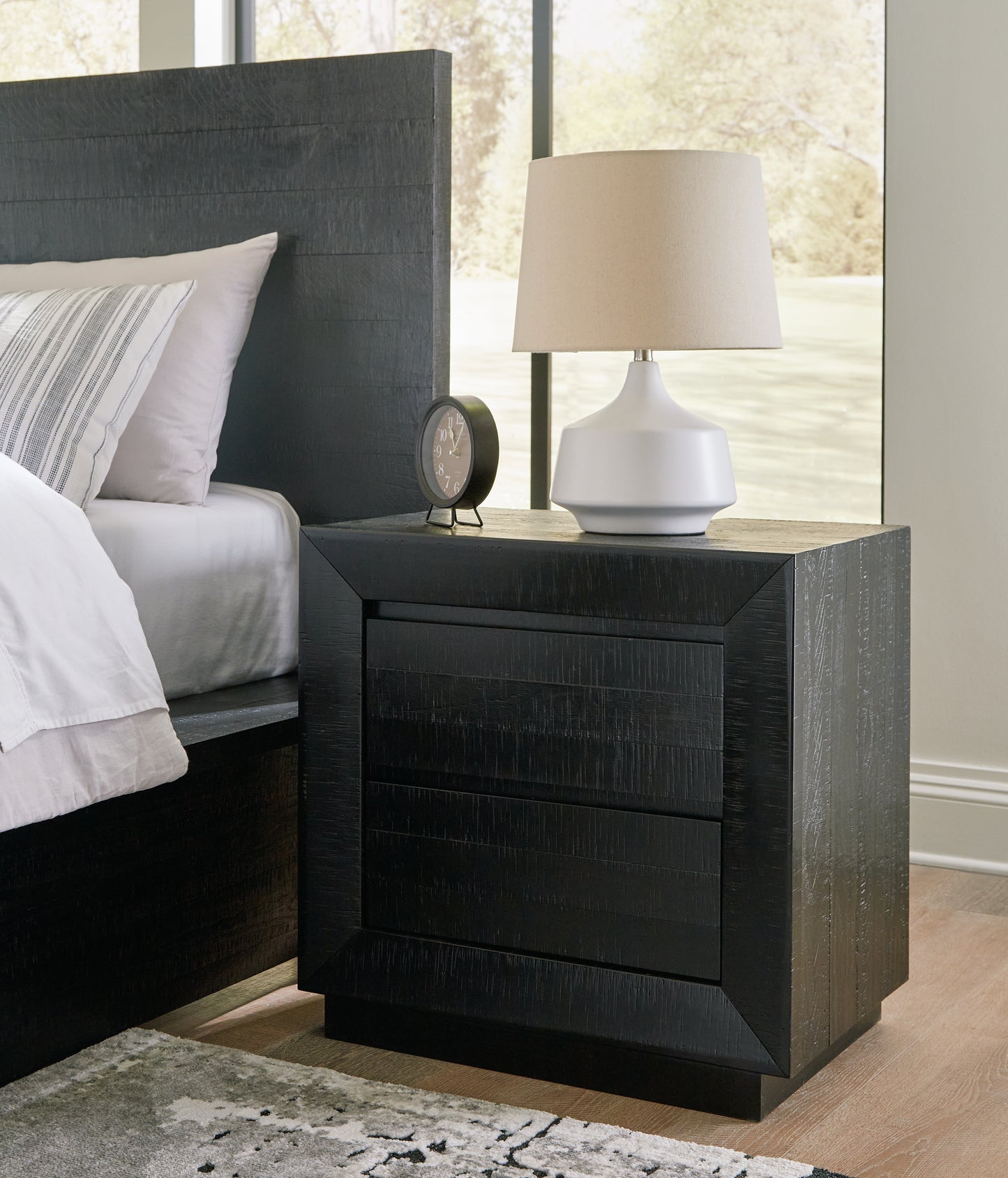 Bradenton Furniture Outlet - Ashley Furniture - Londer Bedroom - Two Drawer Night Stand / Black - B768-92