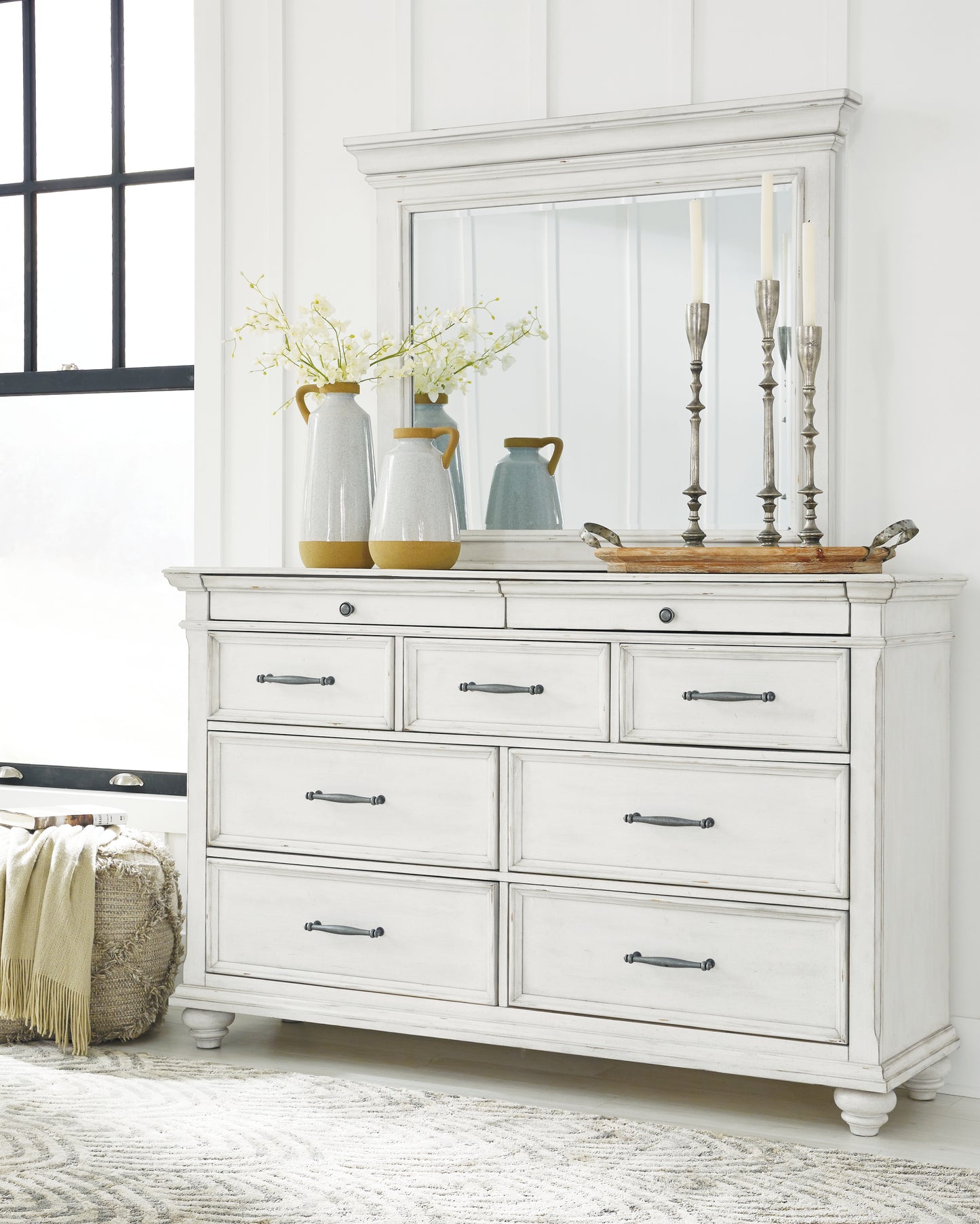 Bradenton Furniture Outlet - Ashley Furniture - Kanwyn Bedroom - Dresser and Mirror / Whitewash - B777B1
