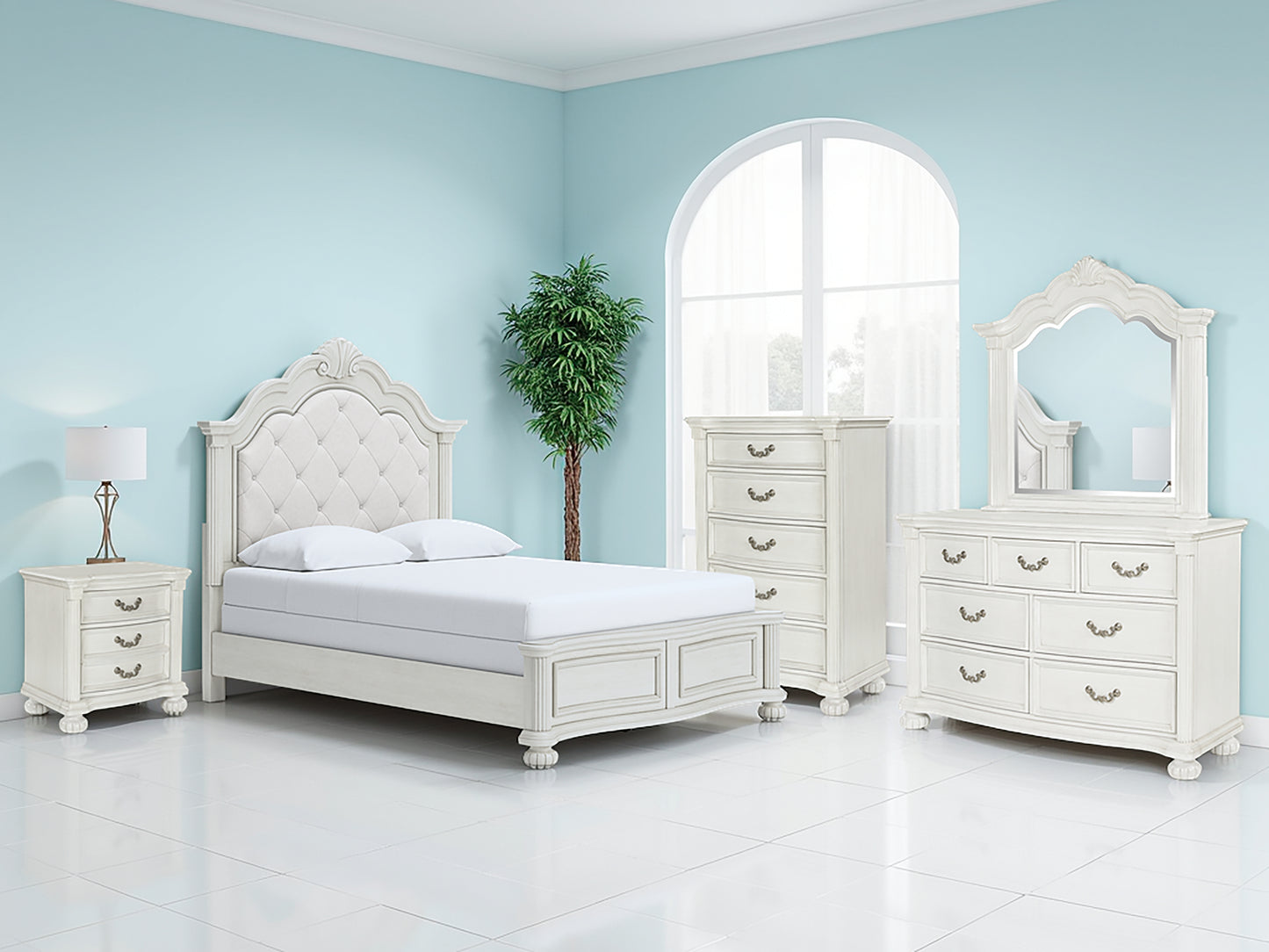 Bradenton Furniture Outlet - Ashley Furniture - Montelaine Bedroom - Queen Upholstered Panel Bed / Antique White - B795B2
