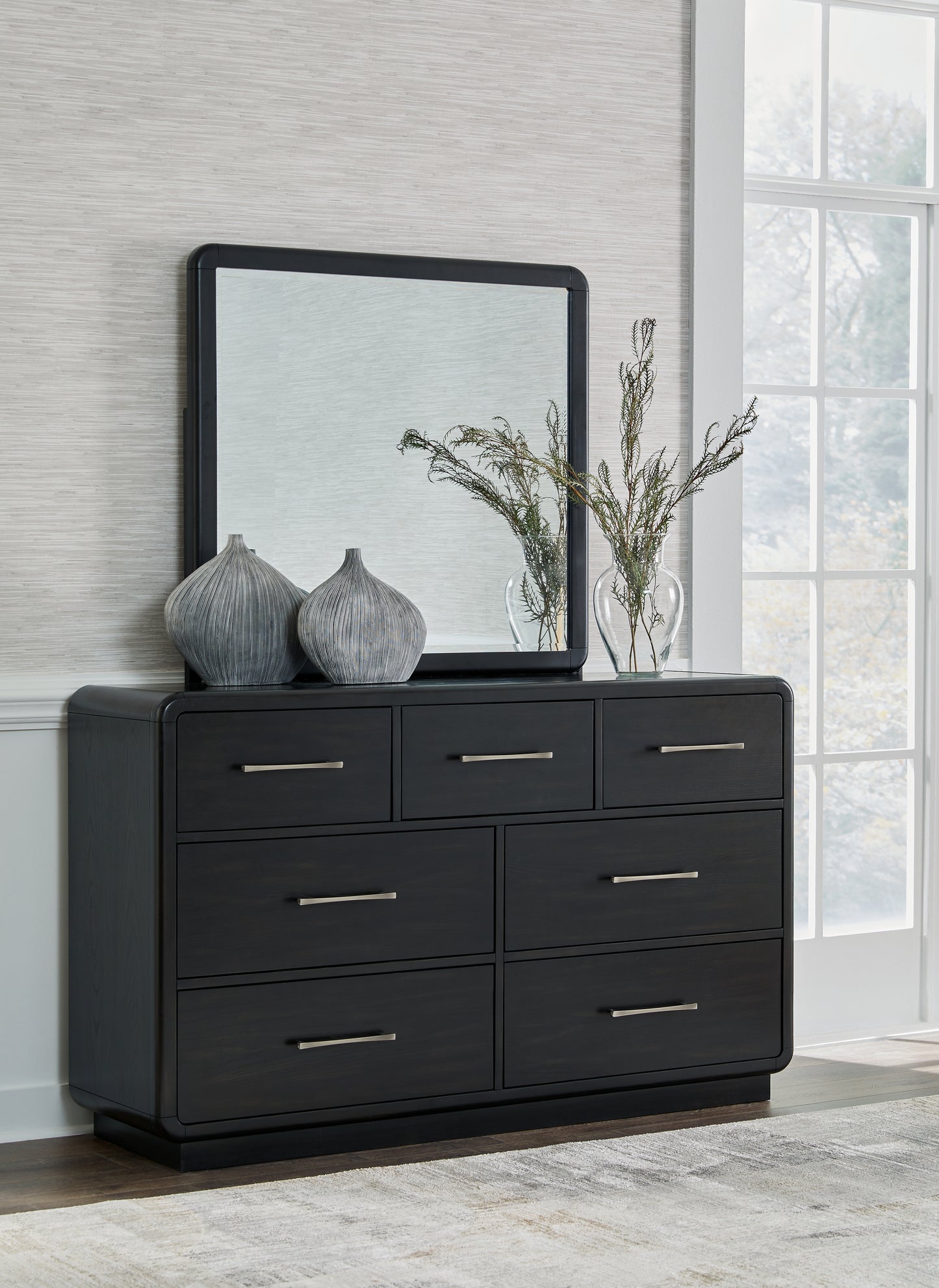 Bradenton Furniture Outlet - Ashley Furniture - Rowanbeck Bedroom - Dresser and Mirror / Black - B821B1