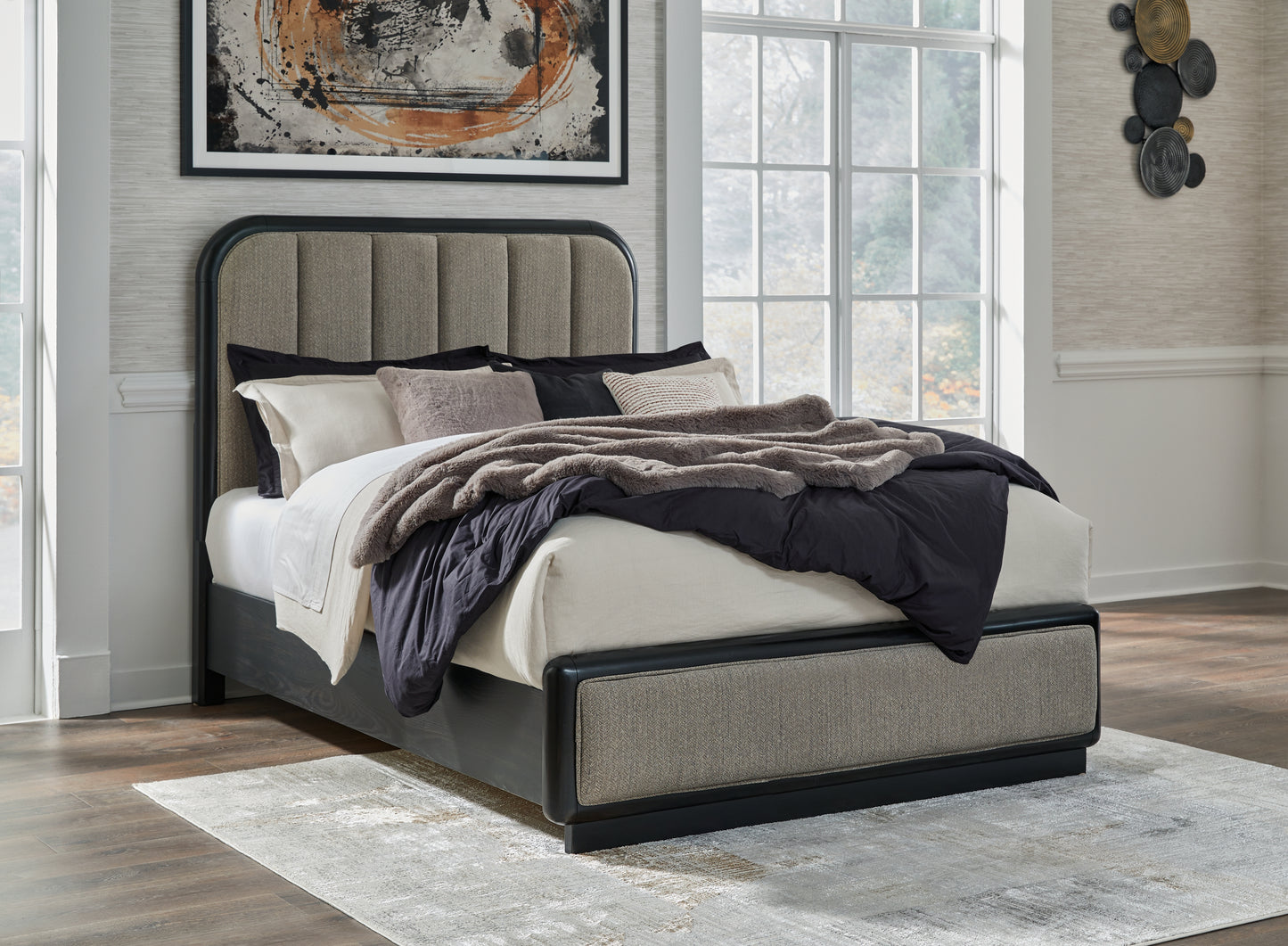 Bradenton Furniture Outlet - Ashley Furniture - Rowanbeck Bedroom - Queen Upholstered Panel Bed / Gray/Black - B821B2