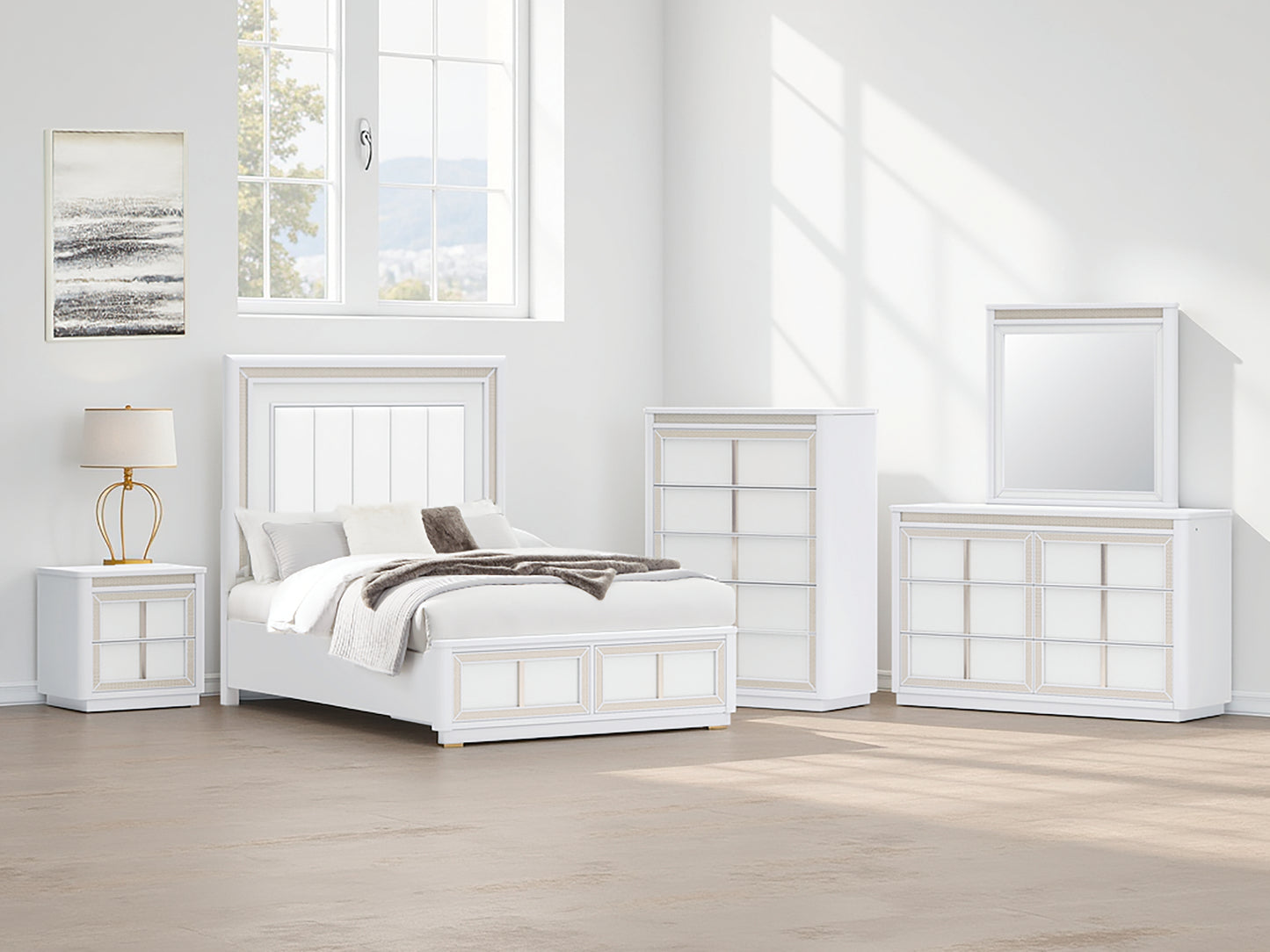Bradenton Furniture Outlet - Ashley Furniture - Chalanna Bedroom - Queen Upholstered Storage Bed / White - B822B2