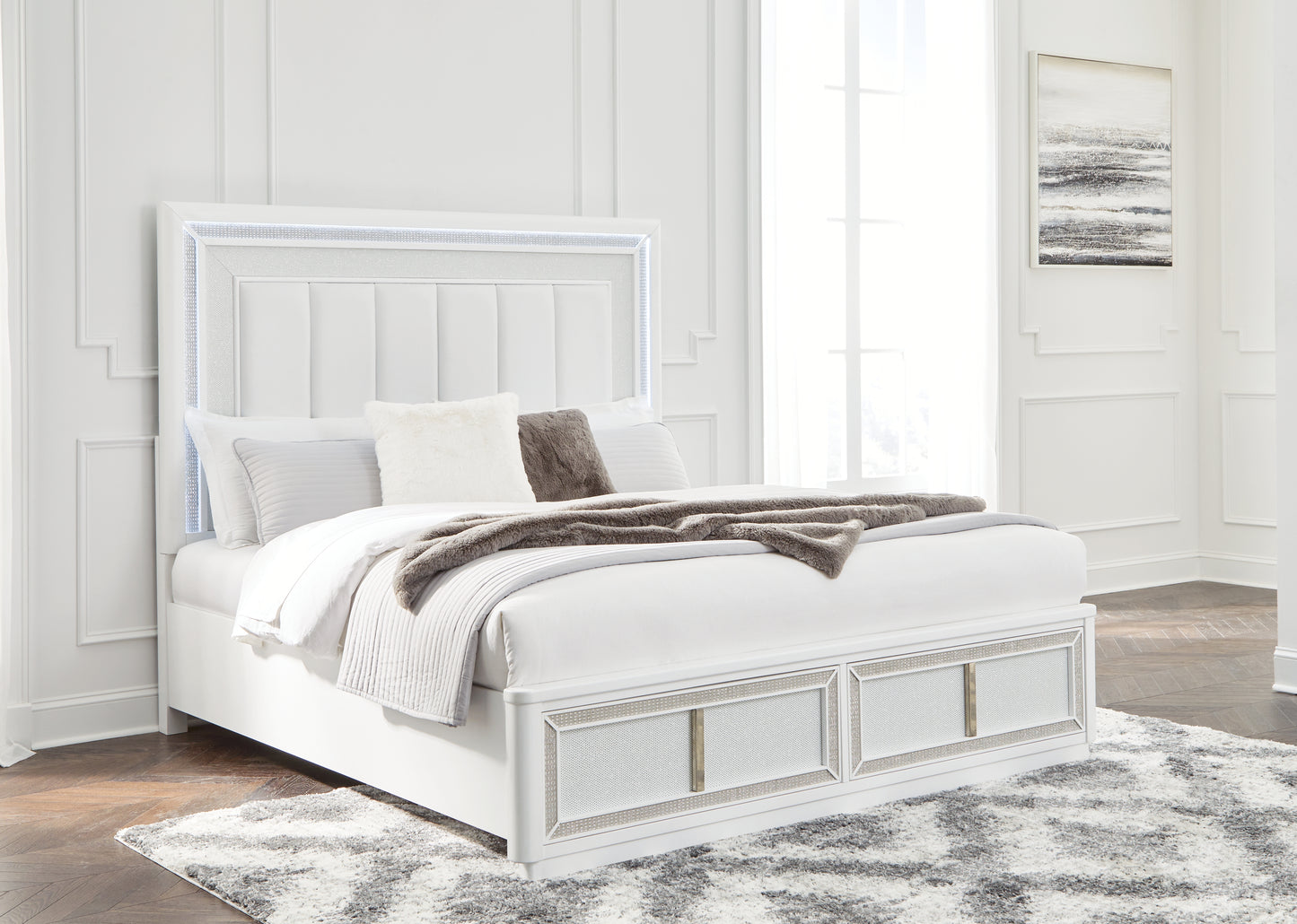 Bradenton Furniture Outlet - Ashley Furniture - Chalanna Bedroom - King Upholstered Storage Bed / White - B822B4