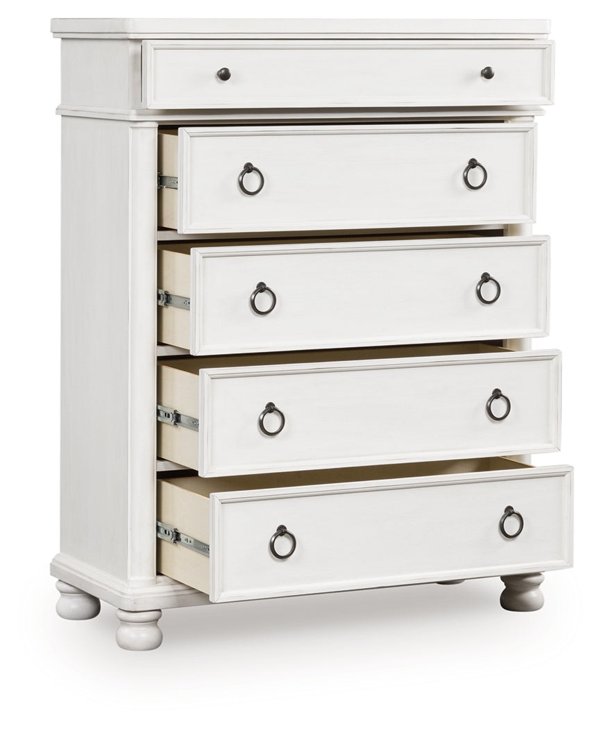 Bradenton Furniture Outlet - Ashley Furniture - Rowlenstown Bedroom - Five Drawer Chest / Antique White - PCB823-46