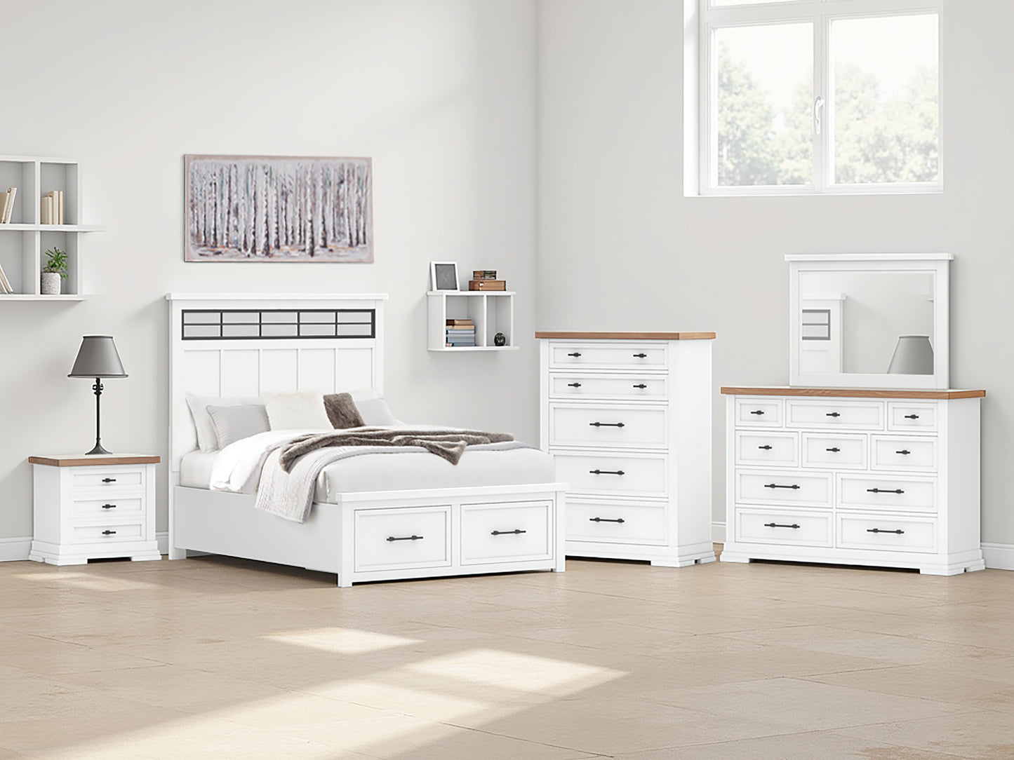 Bradenton Furniture Outlet - Ashley Furniture - Ashbryn Bedroom - Queen Panel Storage Bed / White/Natural - B844B2