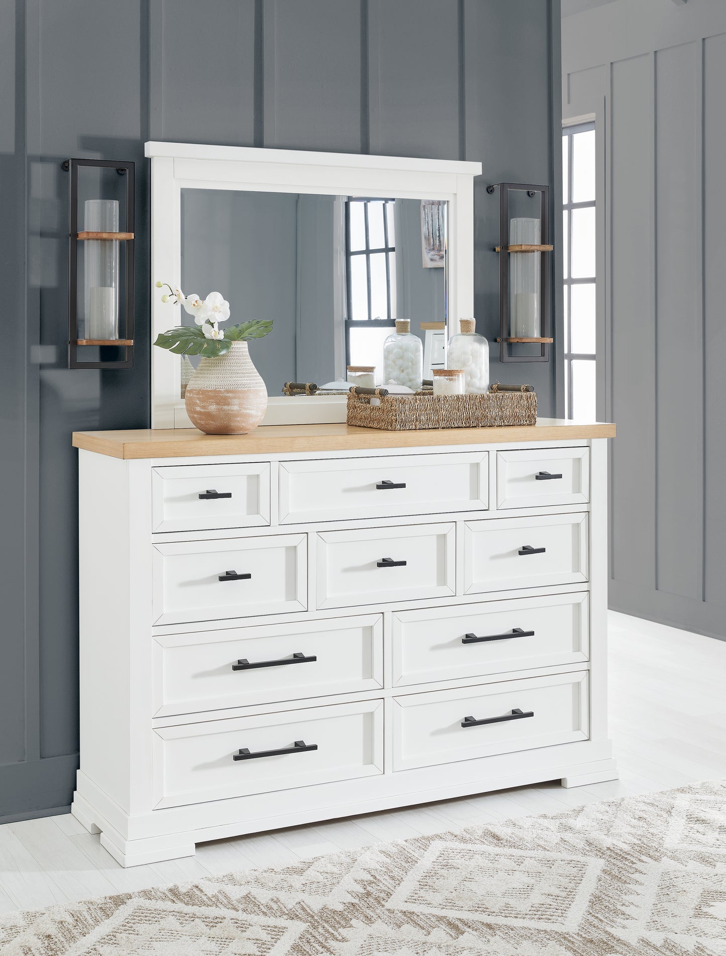 Bradenton Furniture Outlet - Ashley Furniture - Ashbryn Bedroom - Dresser and Mirror / White/Natural - B844B1