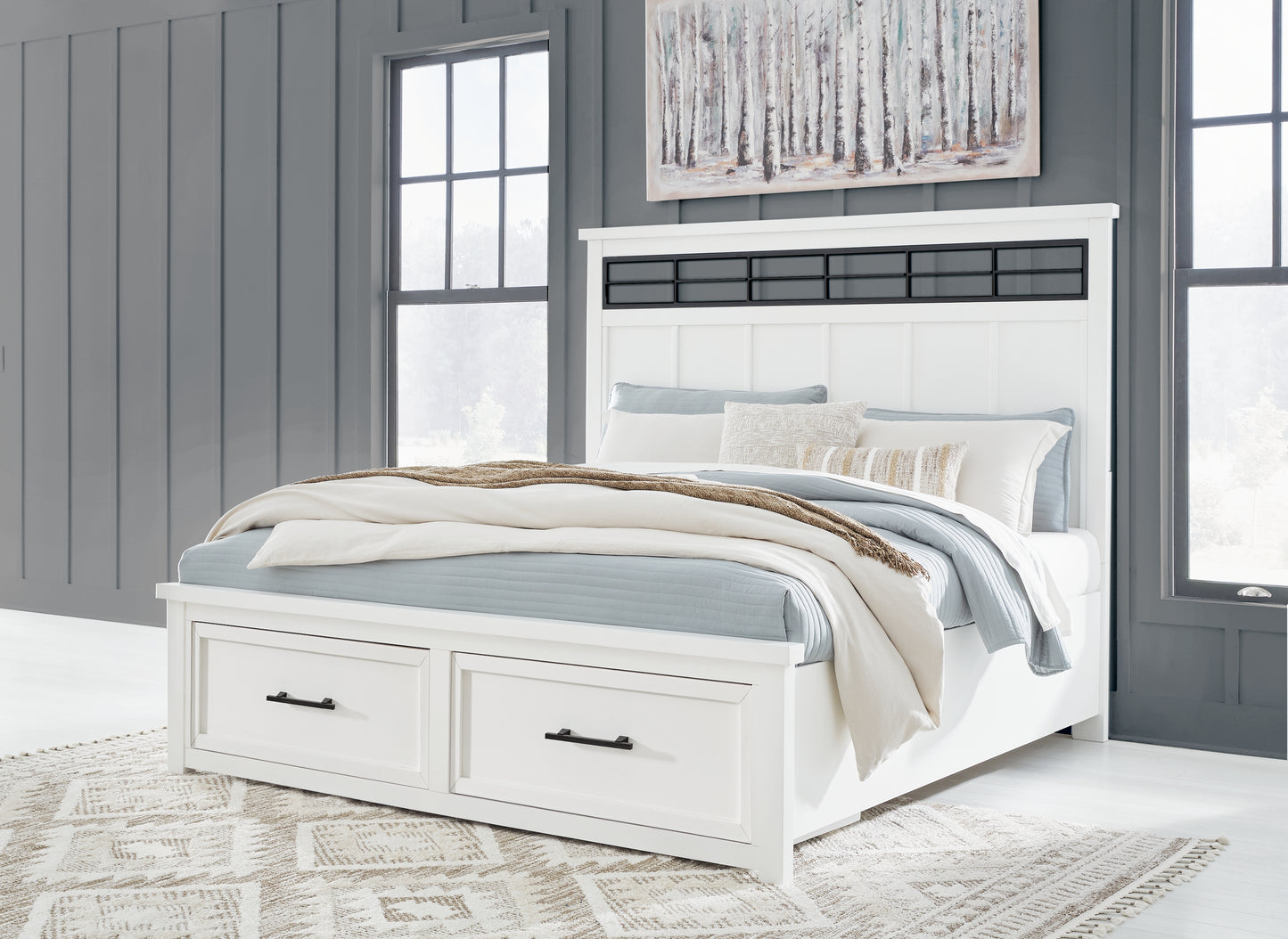Bradenton Furniture Outlet - Ashley Furniture - Ashbryn Bedroom - King Panel Storage Bed / White/Natural - B844B4