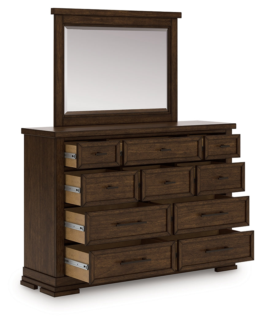 Bradenton Furniture Outlet - Ashley Furniture - Taffenbrook Bedroom - Dresser and Mirror / Medium Brown - B849B1
