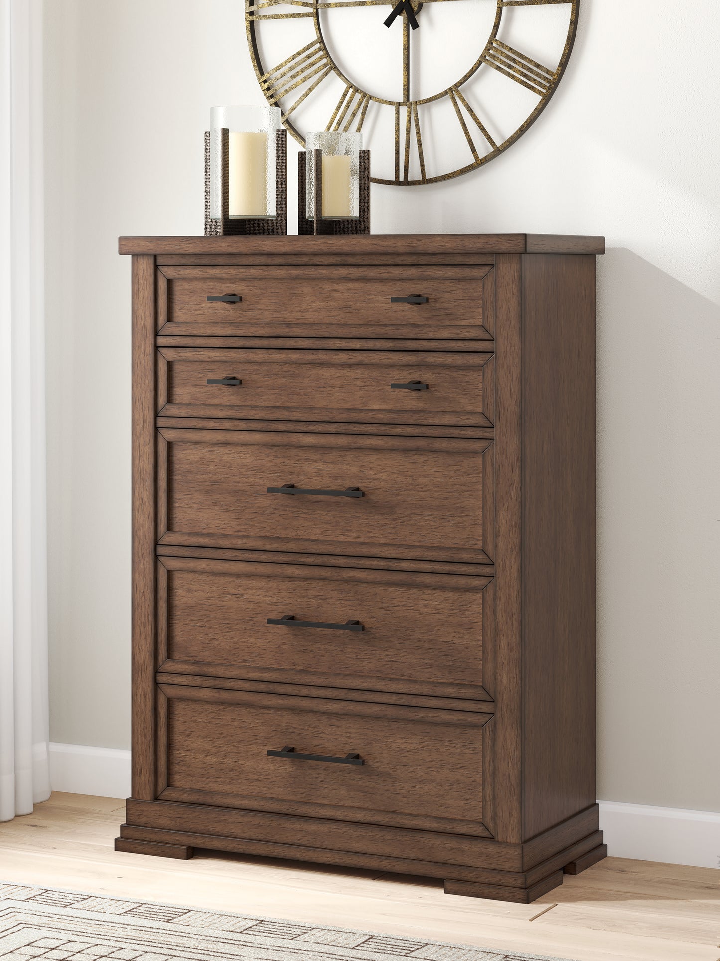 Bradenton Furniture Outlet - Ashley Furniture - Taffenbrook Bedroom - Five Drawer Chest / Medium Brown - B849-46