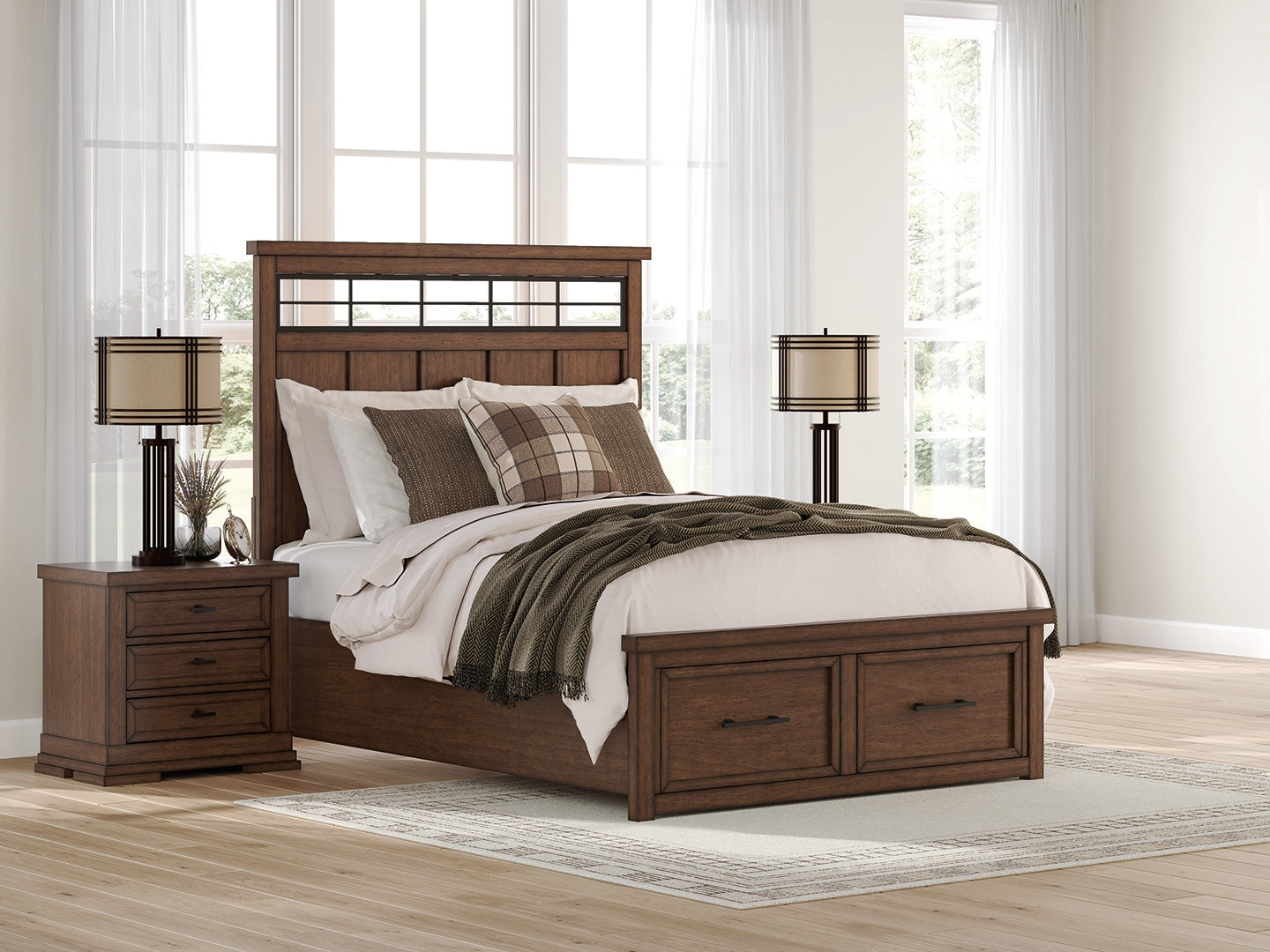 Bradenton Furniture Outlet - Ashley Furniture - Taffenbrook Bedroom - Queen Panel Storage Bed / Medium Brown - B849B2