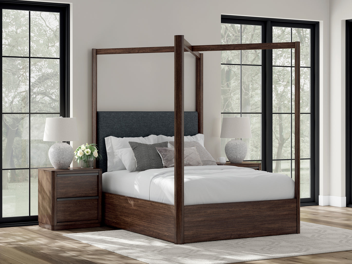 Bradenton Furniture Outlet - Ashley Furniture - Dilenno Bedroom - Queen Canopy Bed / Dark Brown - PCB857B2