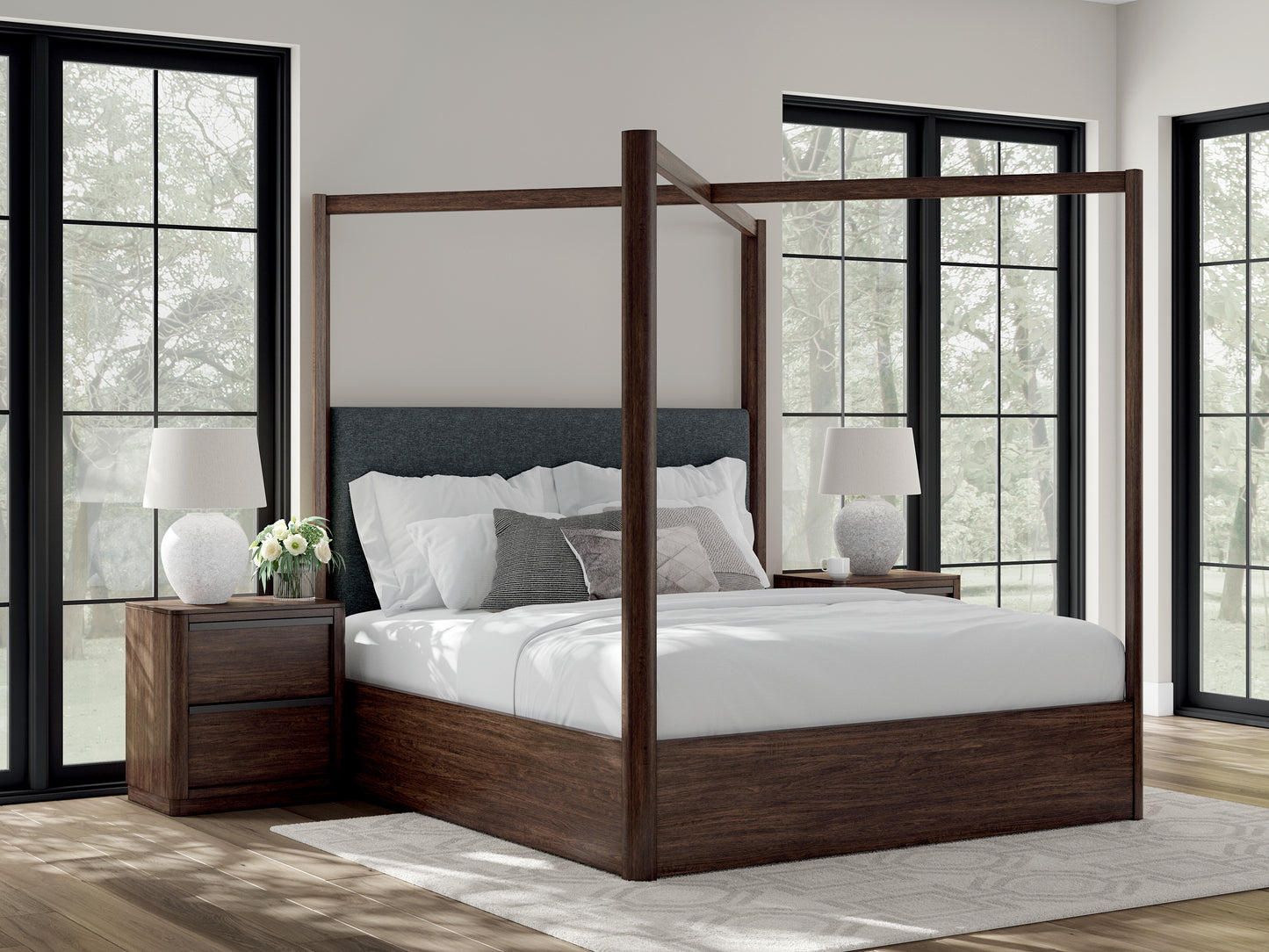 Bradenton Furniture Outlet - Ashley Furniture - Dilenno Bedroom - California King Canopy Bed / Dark Brown - PCB857B7