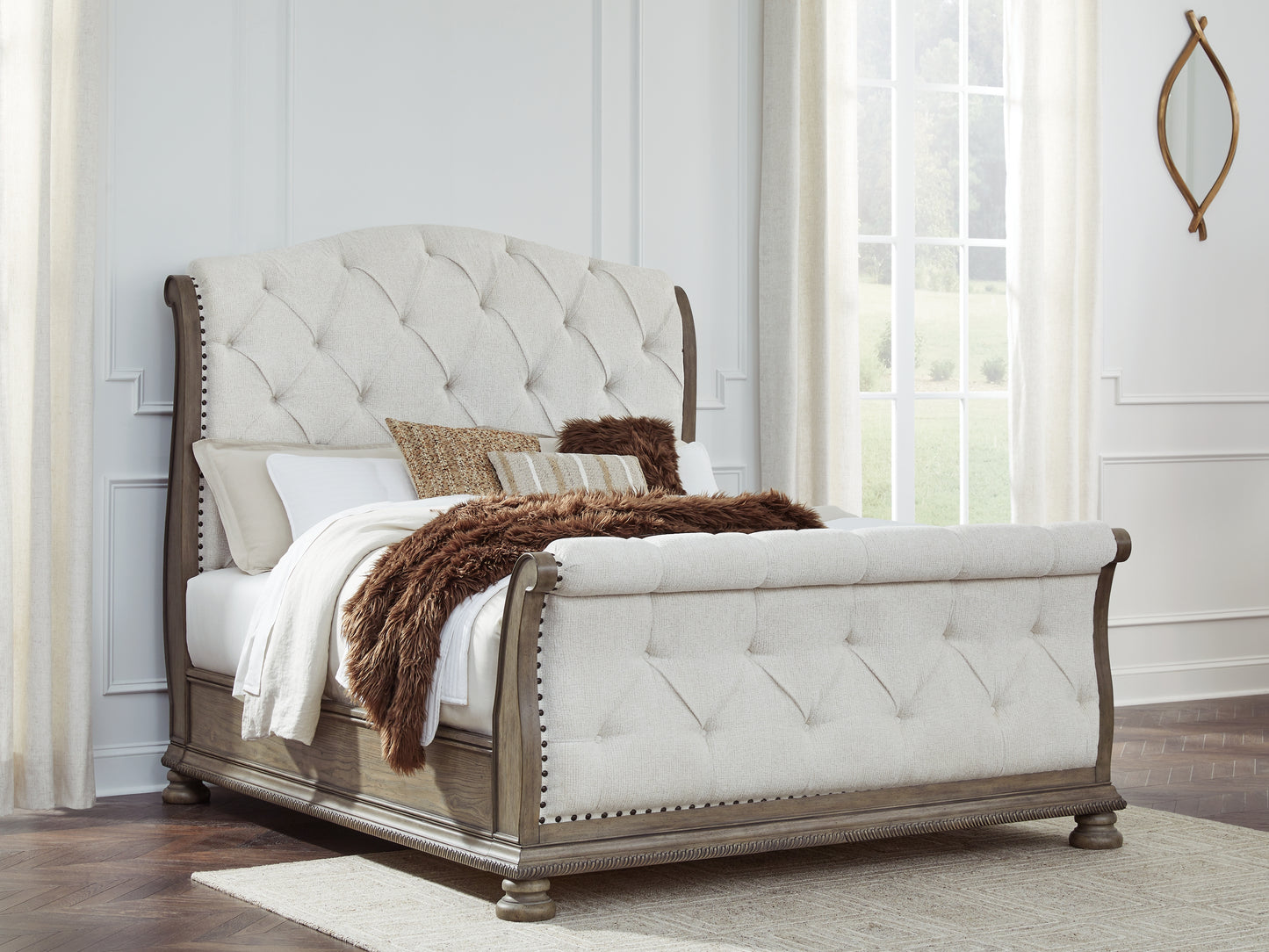 Bradenton Furniture Outlet - Ashley Furniture - Ardenfield Bedroom - Queen Upholstered Sleigh Bed / Light Brown - B944B2