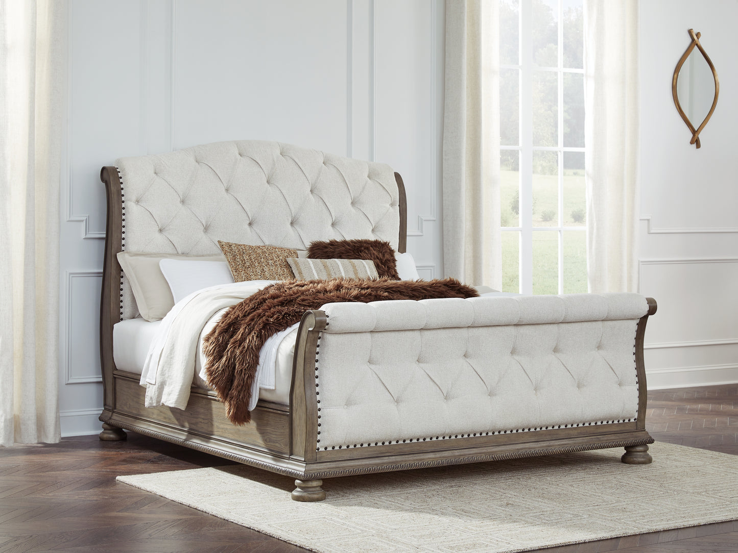 Bradenton Furniture Outlet - Ashley Furniture - Ardenfield Bedroom - California King Upholstered Sleigh Bed / Light Brown - B944B5