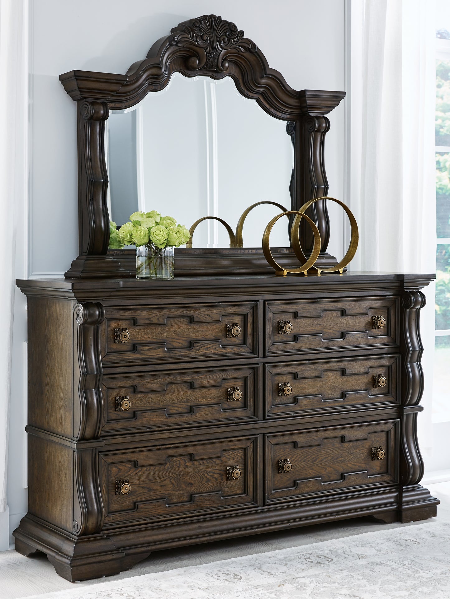 Bradenton Furniture Outlet - Ashley Furniture - Maylee Bedroom - Dresser and Mirror / Dark Brown - B947B1