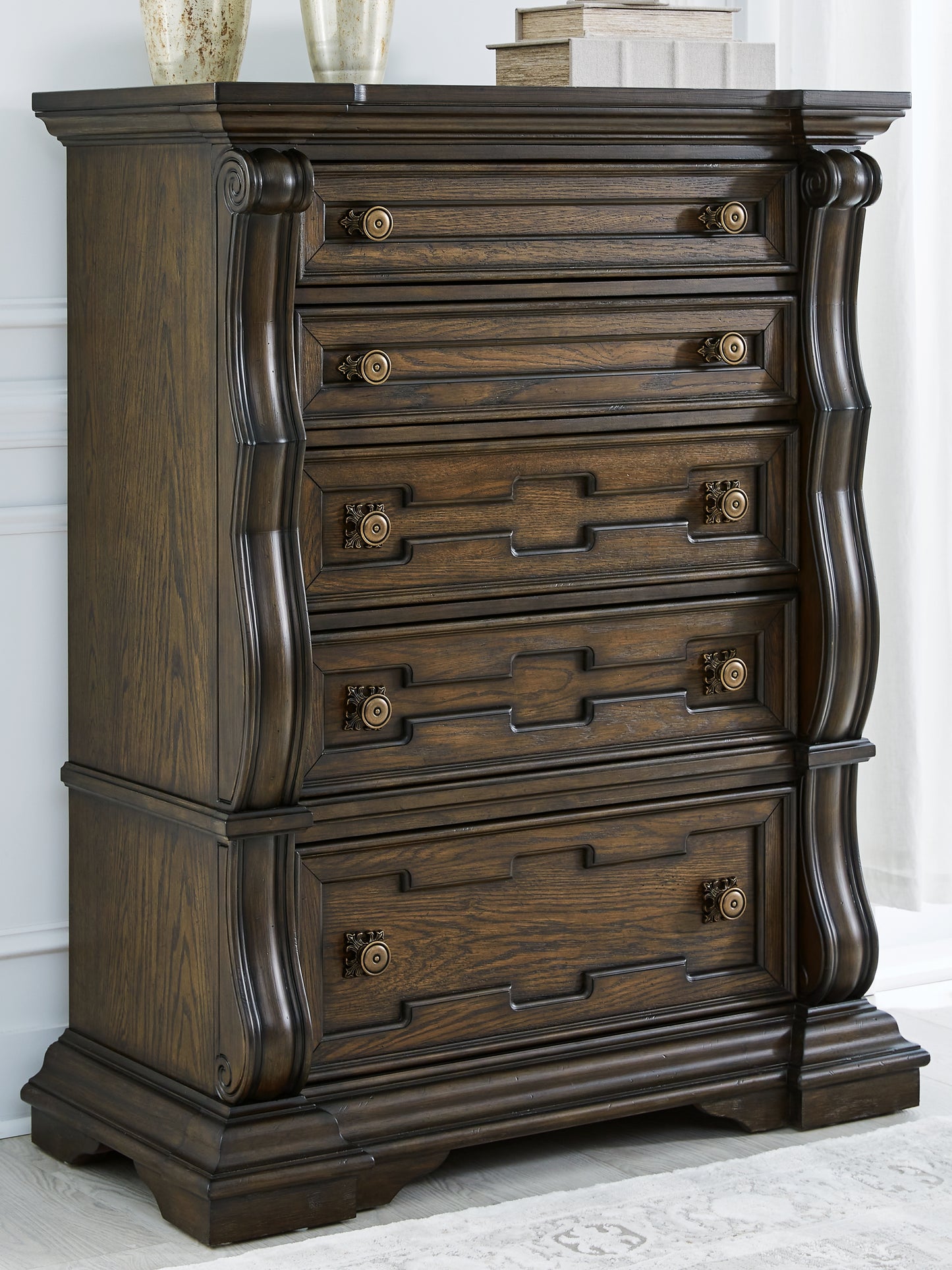 Bradenton Furniture Outlet - Ashley Furniture - Maylee Bedroom - Five Drawer Chest / Dark Brown - B947-46