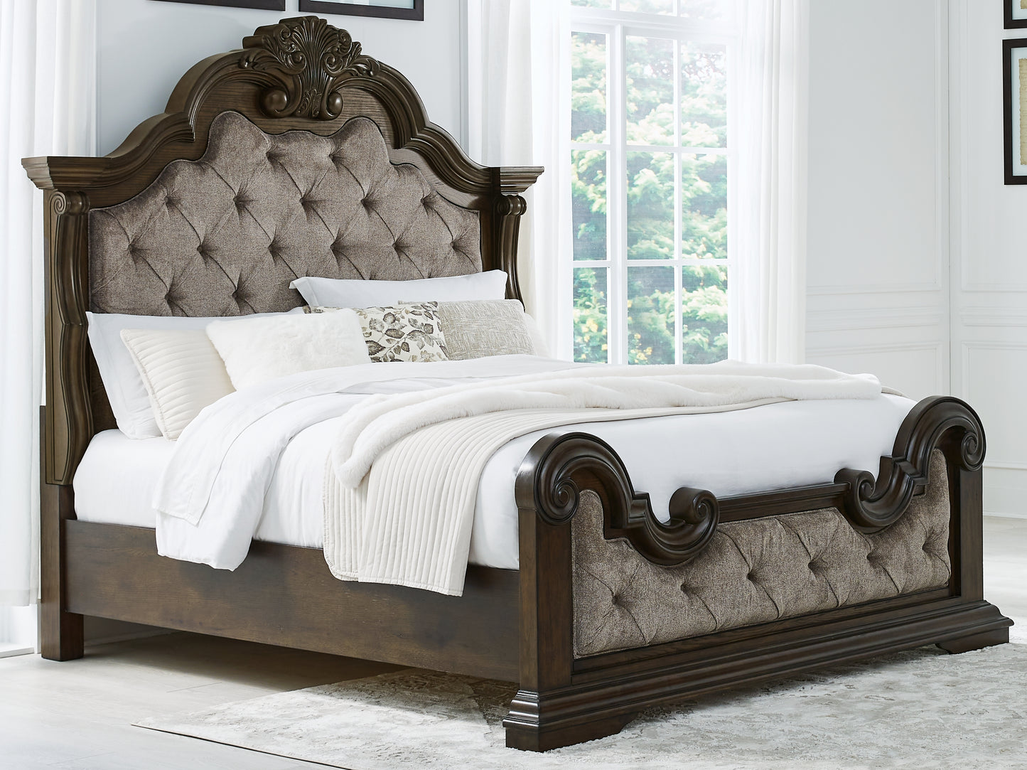 Bradenton Furniture Outlet - Ashley Furniture - Maylee Bedroom - King Upholstered Bed / Dark Brown - B947B4