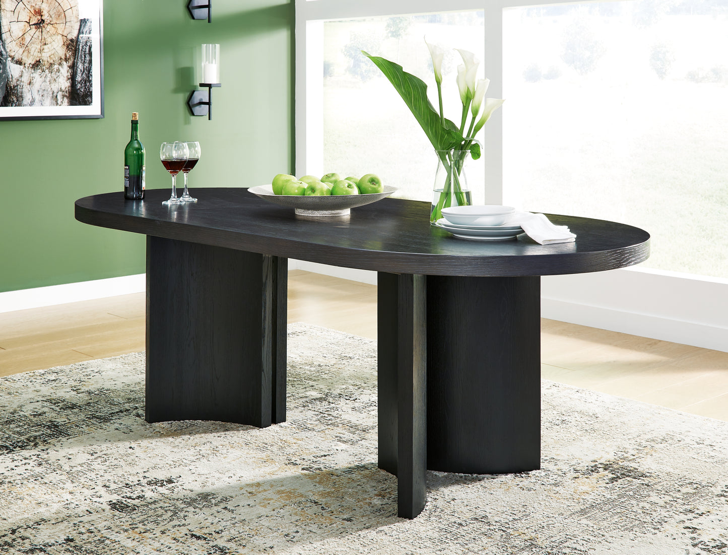 Bradenton Furniture Outlet - Ashley Furniture - Rowanbeck Dining Room - Oval Dining Room Table / Black - D821-25