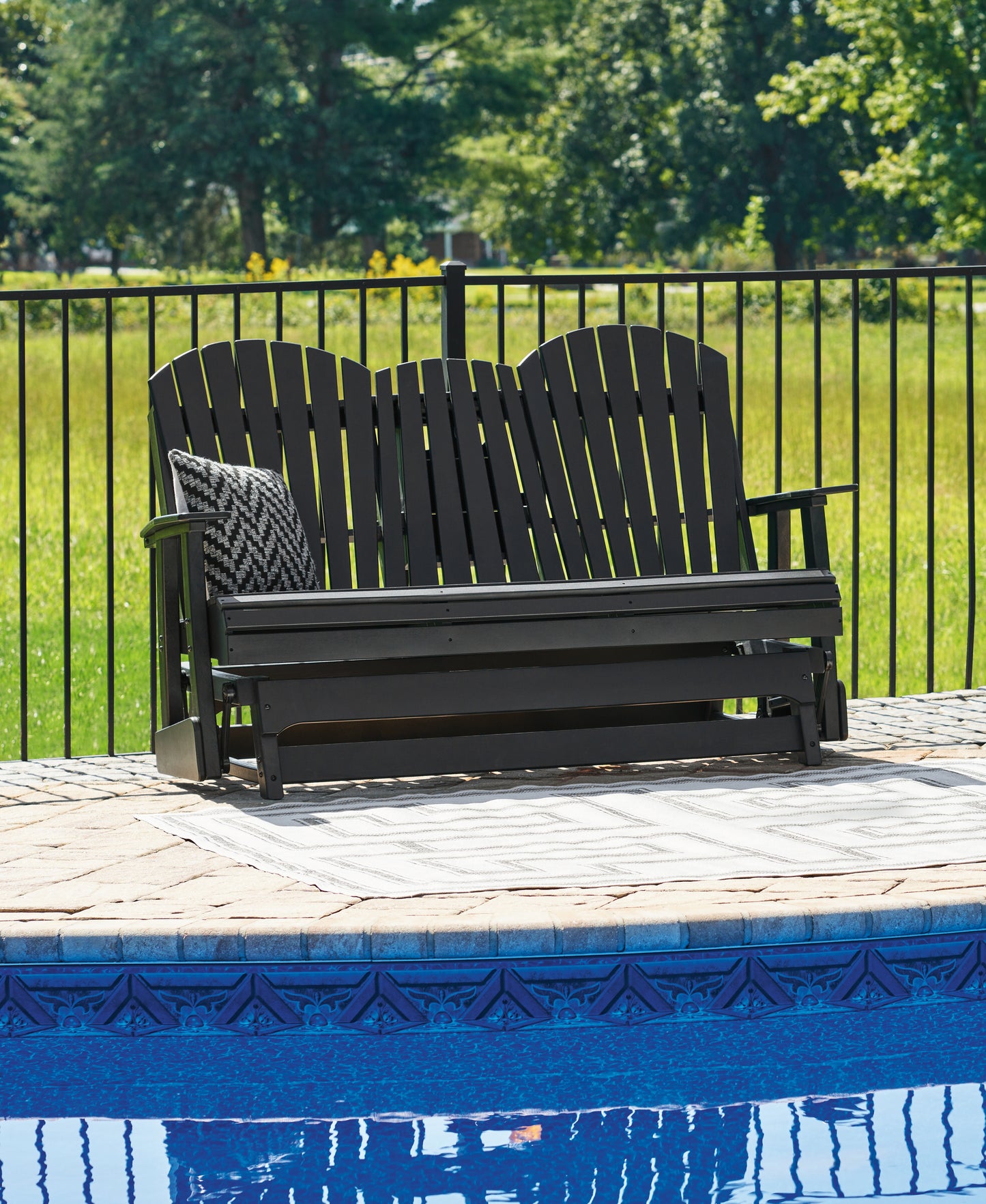 Bradenton Furniture Outlet - Ashley Furniture - Hyland wave Outdoor - Glider Loveseat / Black - P108-835