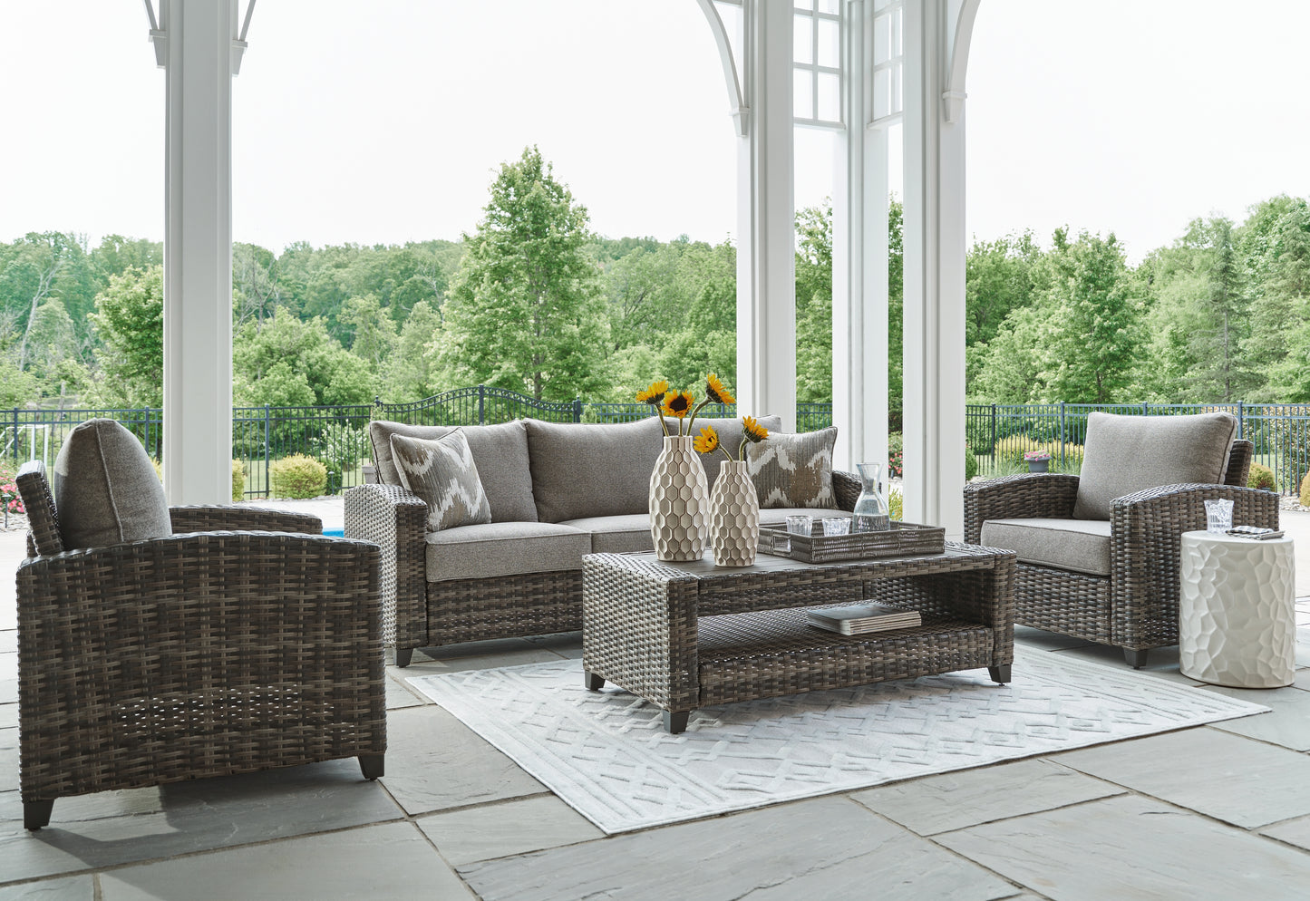 Bradenton Furniture Outlet - Ashley Furniture - Oasis Court Outdoor - Sofa/Chairs/Table Set (4/CN) / Gray - P335-081