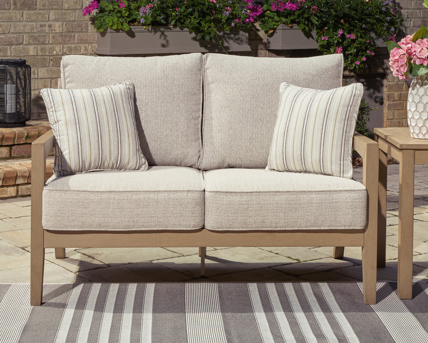 Bradenton Furniture Outlet - Ashley Furniture - Hallow Creek Outdoor - Loveseat w/Cushion / Driftwood - P560-835