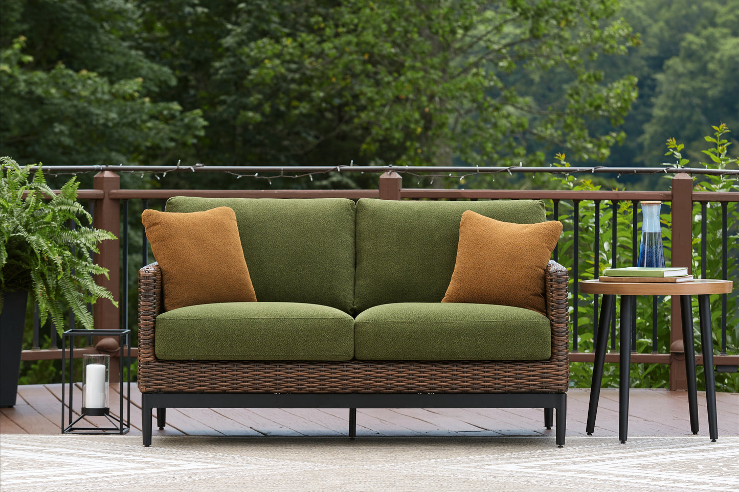 Bradenton Furniture Outlet - Ashley Furniture - Horizon Hall Outdoor - Loveseat w/Cushion / Brown/Green - P572-835