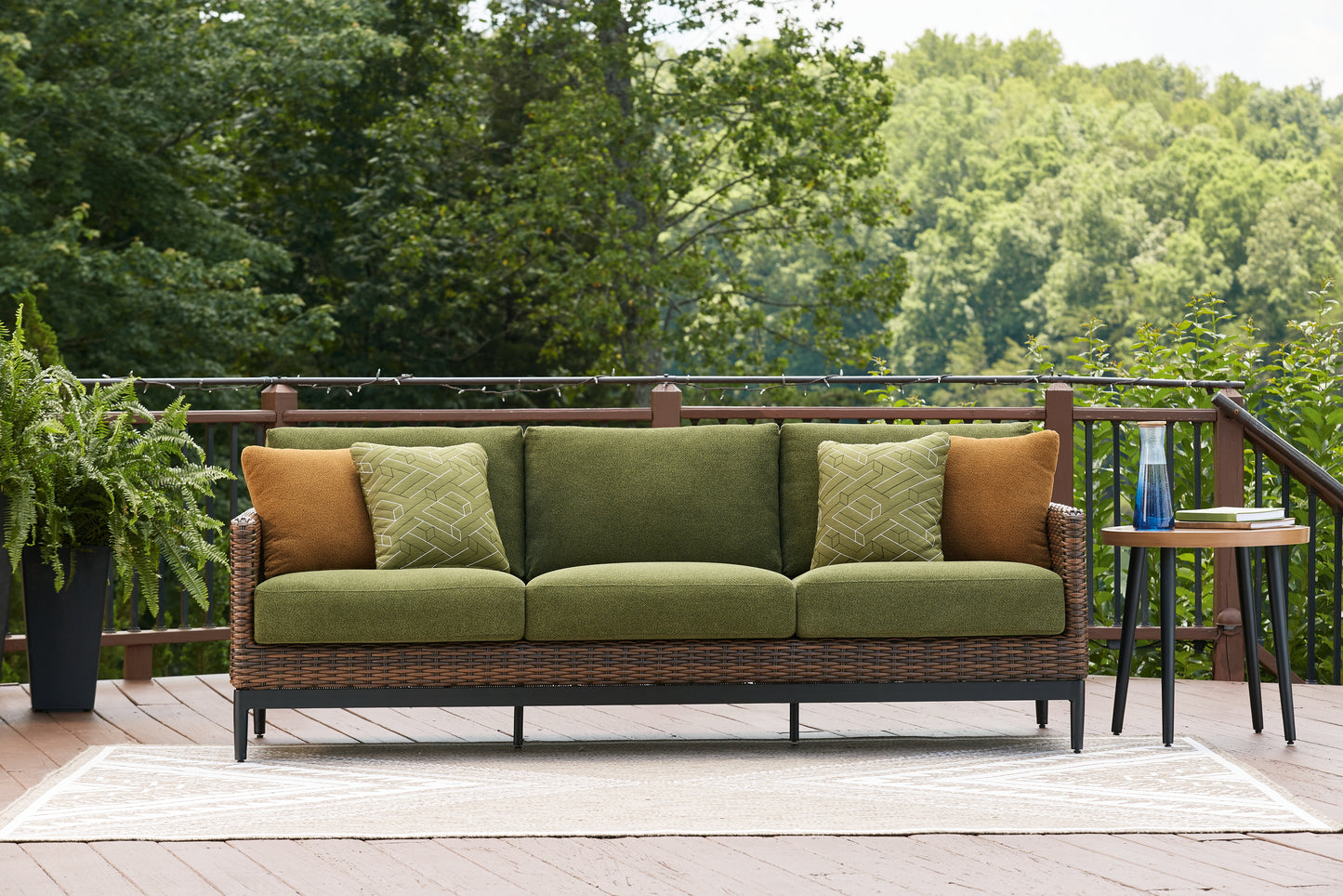 Bradenton Furniture Outlet - Ashley Furniture - Horizon Hall Outdoor - Sofa with Cushion / Brown/Green - P572-838