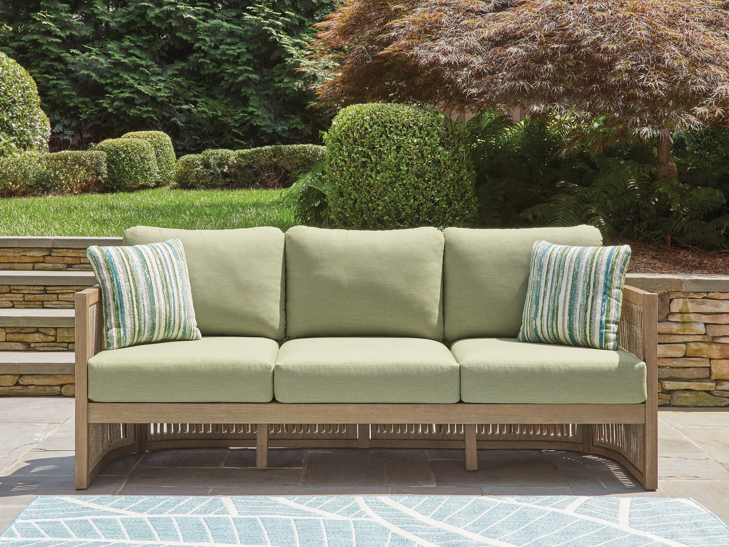 Bradenton Furniture Outlet - Ashley Furniture - Serena Shores Outdoor - Sofa with Cushion / Beige/Green - PCP604-838