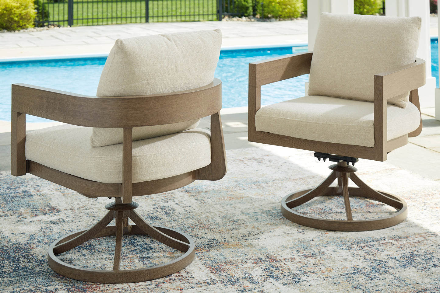 Bradenton Furniture Outlet - Ashley Furniture - Serene Bay Outdoor - Swivel Chair w/Cushion (Set of 2) / Dark Brown/White - P671-602A