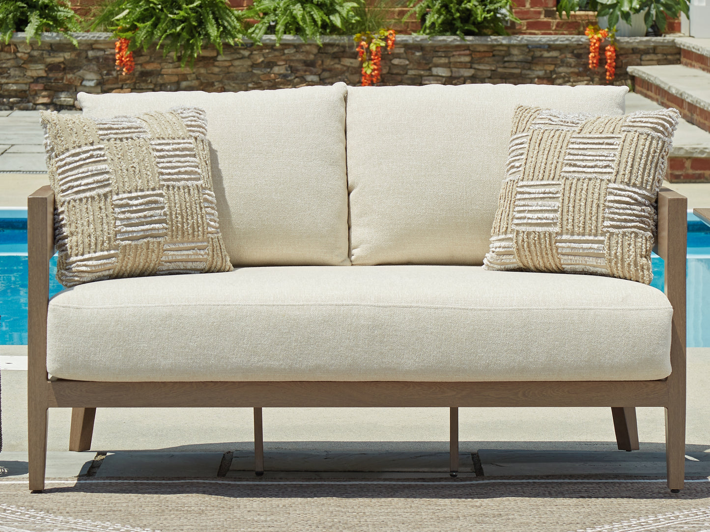 Bradenton Furniture Outlet - Ashley Furniture - Serene Bay Outdoor - Loveseat w/Cushion / Dark Brown/White - P671-835