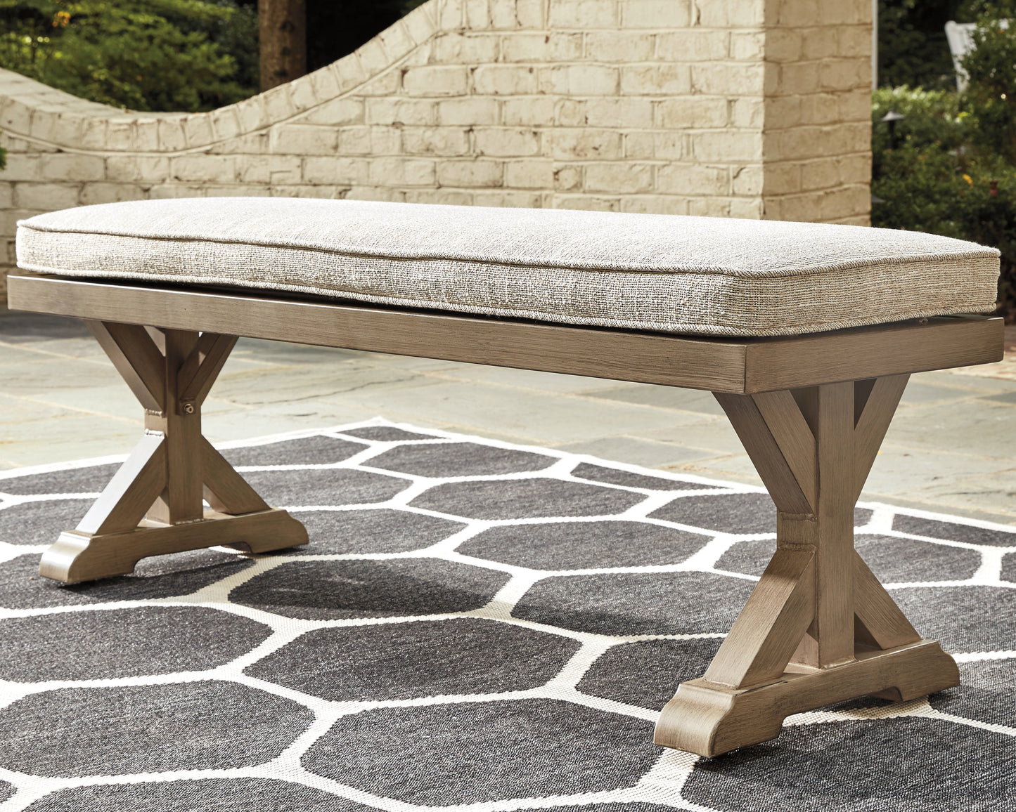 Bradenton Furniture Outlet - Ashley Furniture - Beachcroft Outdoor - Bench with Cushion / Beige - P791-600