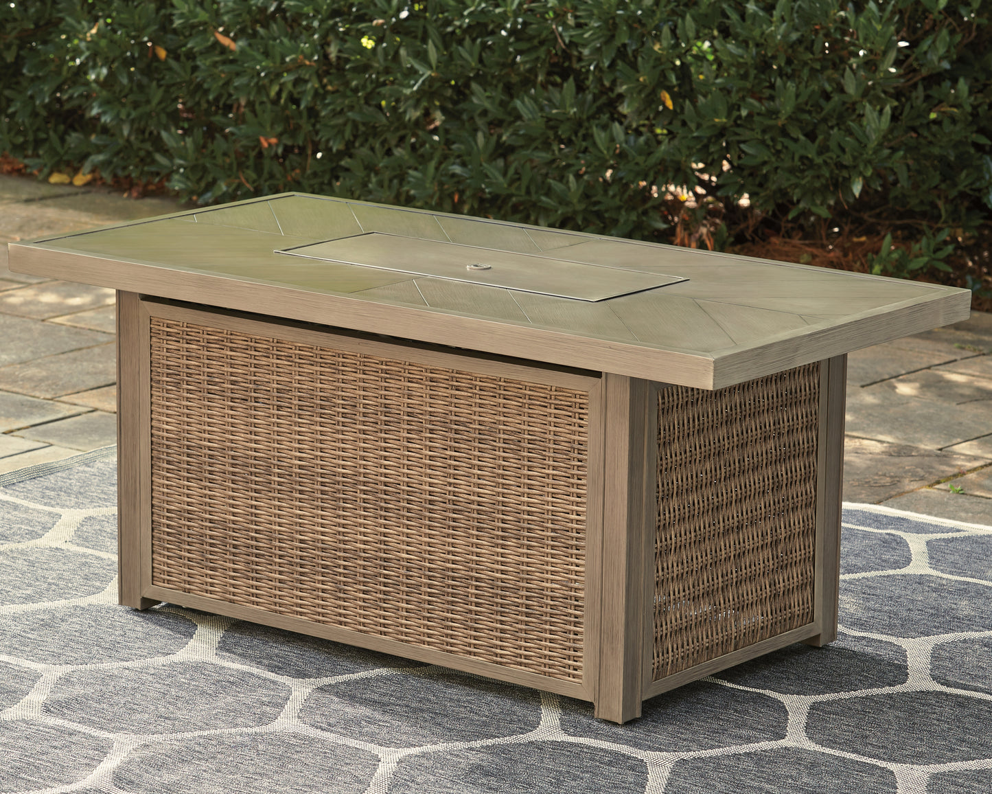 Bradenton Furniture Outlet - Ashley Furniture - Beachcroft Outdoor - Rectangular Fire Pit Table / Beige - P791-773