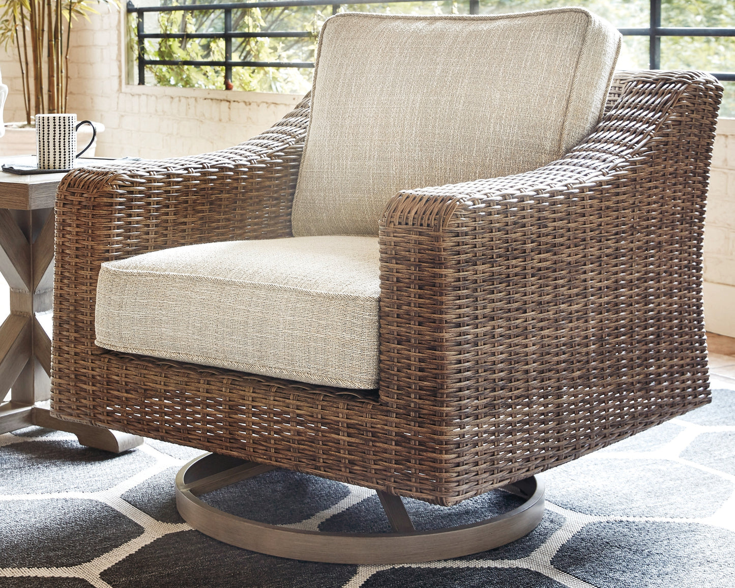 Bradenton Furniture Outlet - Ashley Furniture - Beachcroft Outdoor - Swivel Lounge Chair (1/CN) / Beige - P791-821