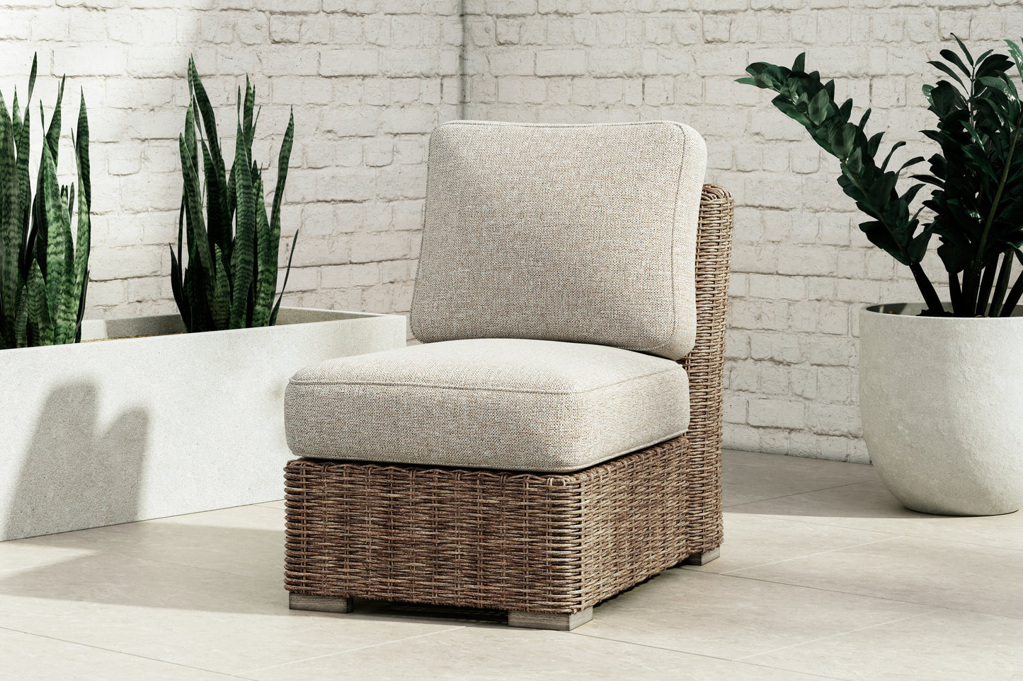 Bradenton Furniture Outlet - Ashley Furniture - Beachcroft Outdoor - Armless Chair w/Cushion / Beige - P791-846