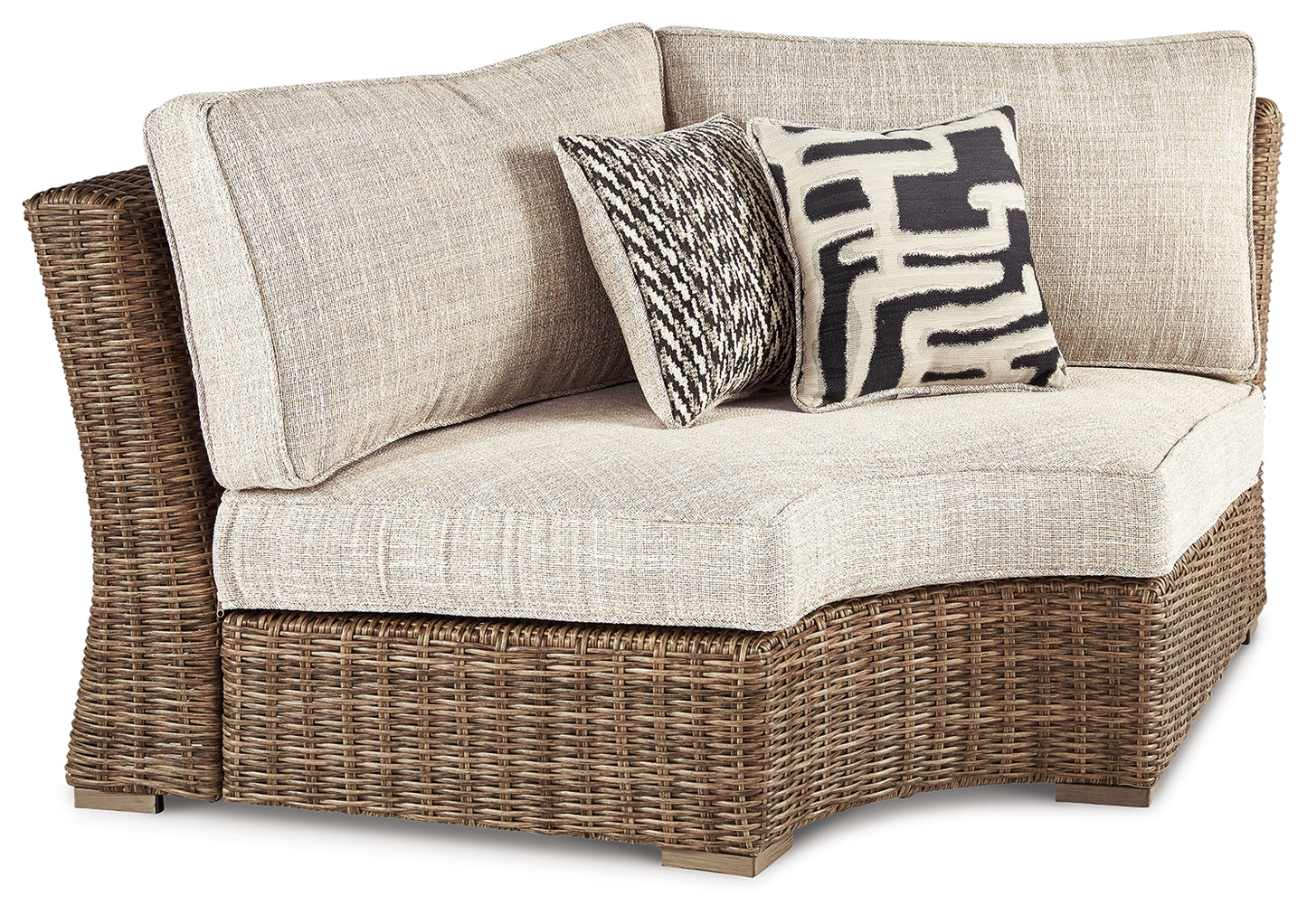 Bradenton Furniture Outlet - Ashley Furniture - Beachcroft Outdoor - Curved Corner Chair w/Cushion / Beige - P791-851