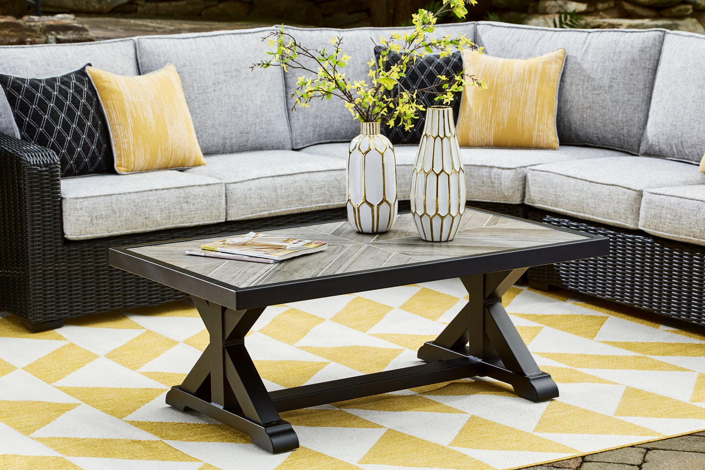 Bradenton Furniture Outlet - Ashley Furniture - Beachcroft Outdoor - Rectangular Cocktail Table / Black/Light Gray - P792-701