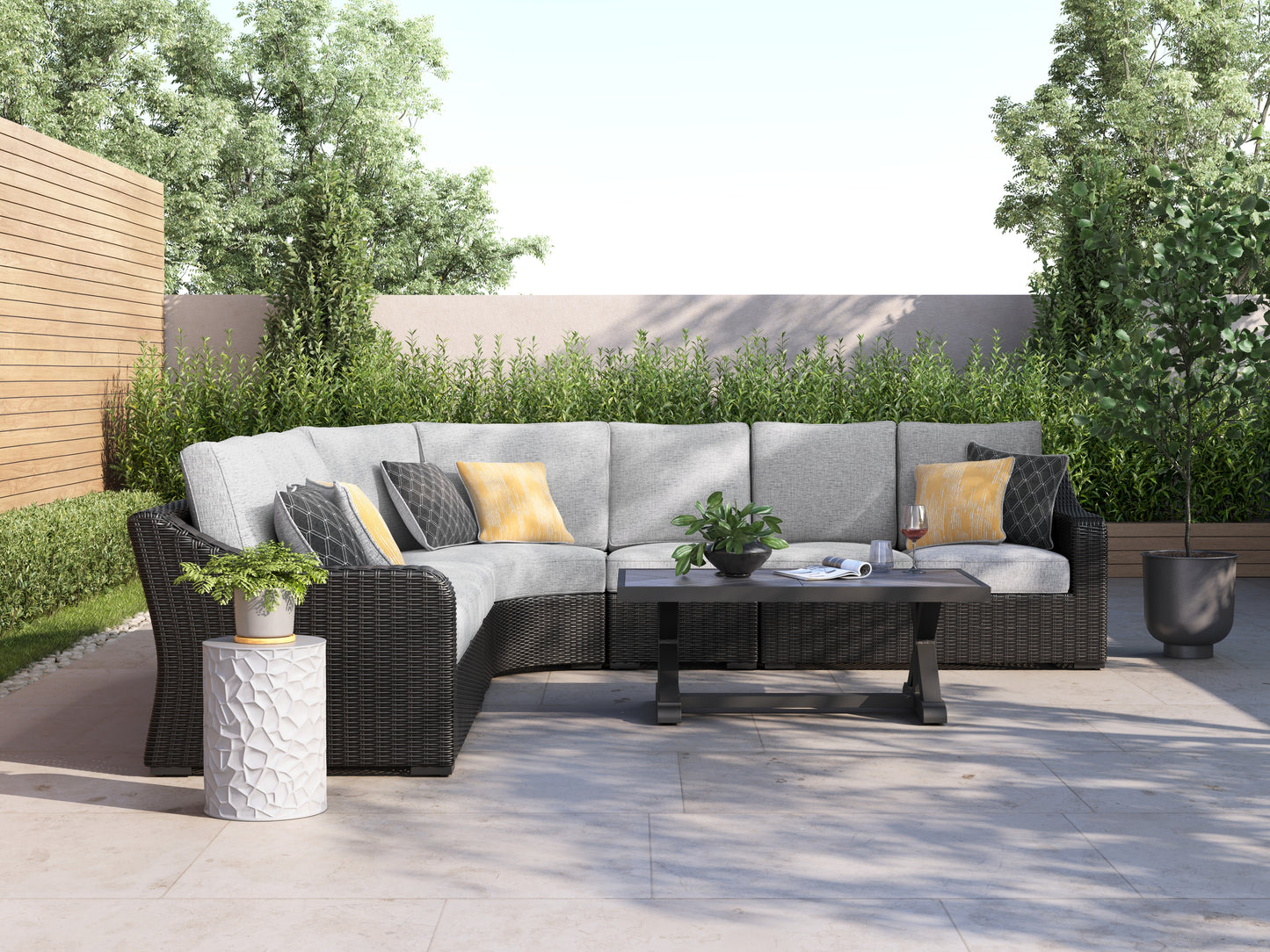 Bradenton Furniture Outlet - Ashley Furniture - Beachcroft Outdoor - 5-Piece Outdoor Sectional / Black/Light Gray - P792P6