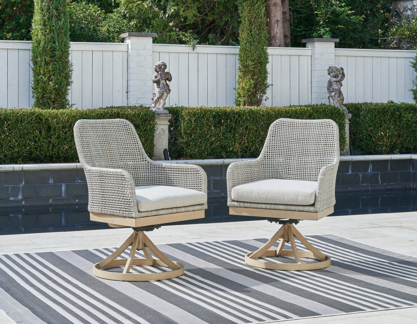 Bradenton Furniture Outlet - Ashley Furniture - Seton Creek Outdoor - Swivel Chair w/Cushion (Set of 2) / Gray - P798-602A