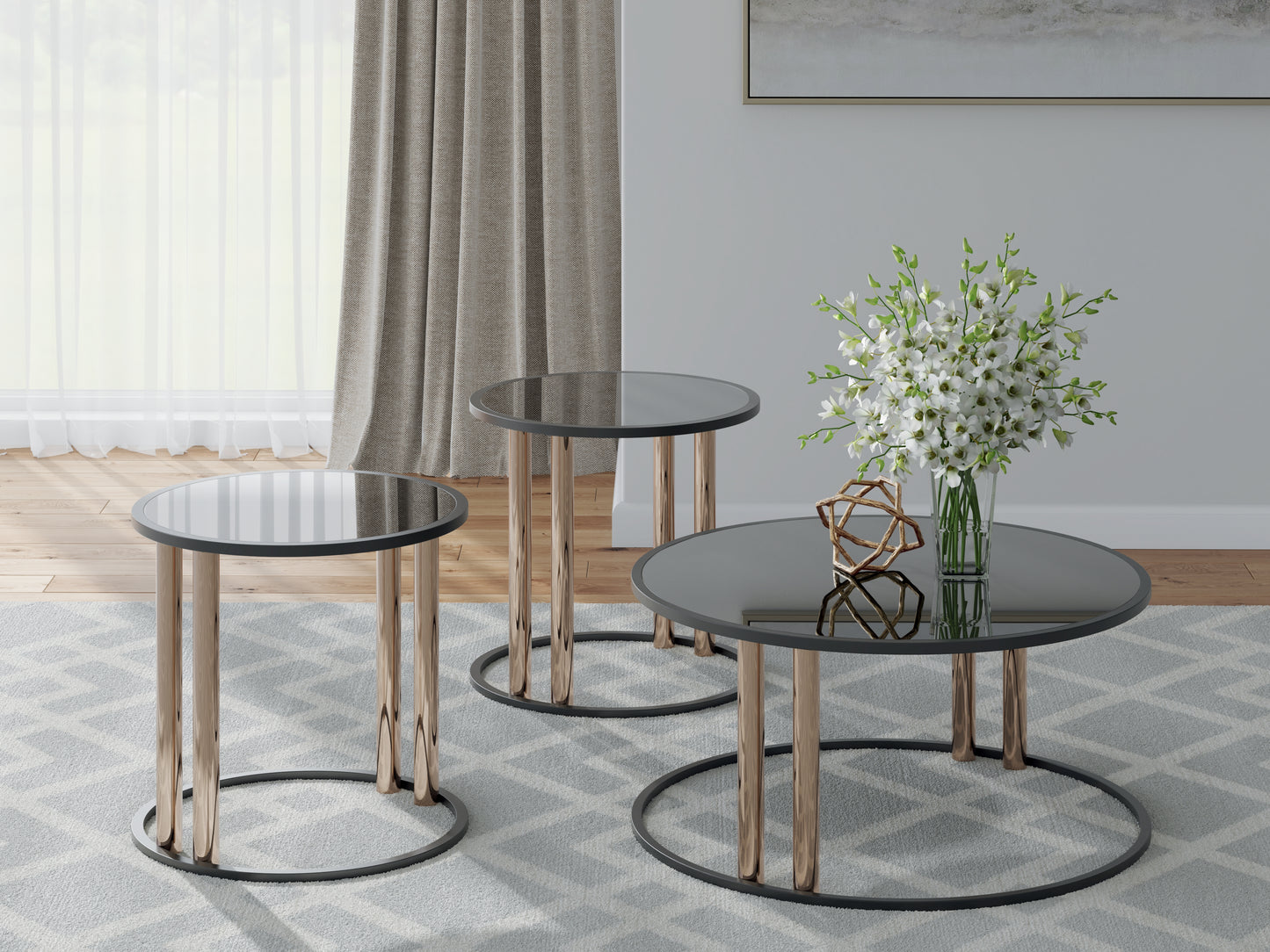 Bradenton Furniture Outlet - Ashley Furniture - Hannerly Table (Set of 3) - Occasional Table Set (3/CN) / Black/Gold Finish - T219-13