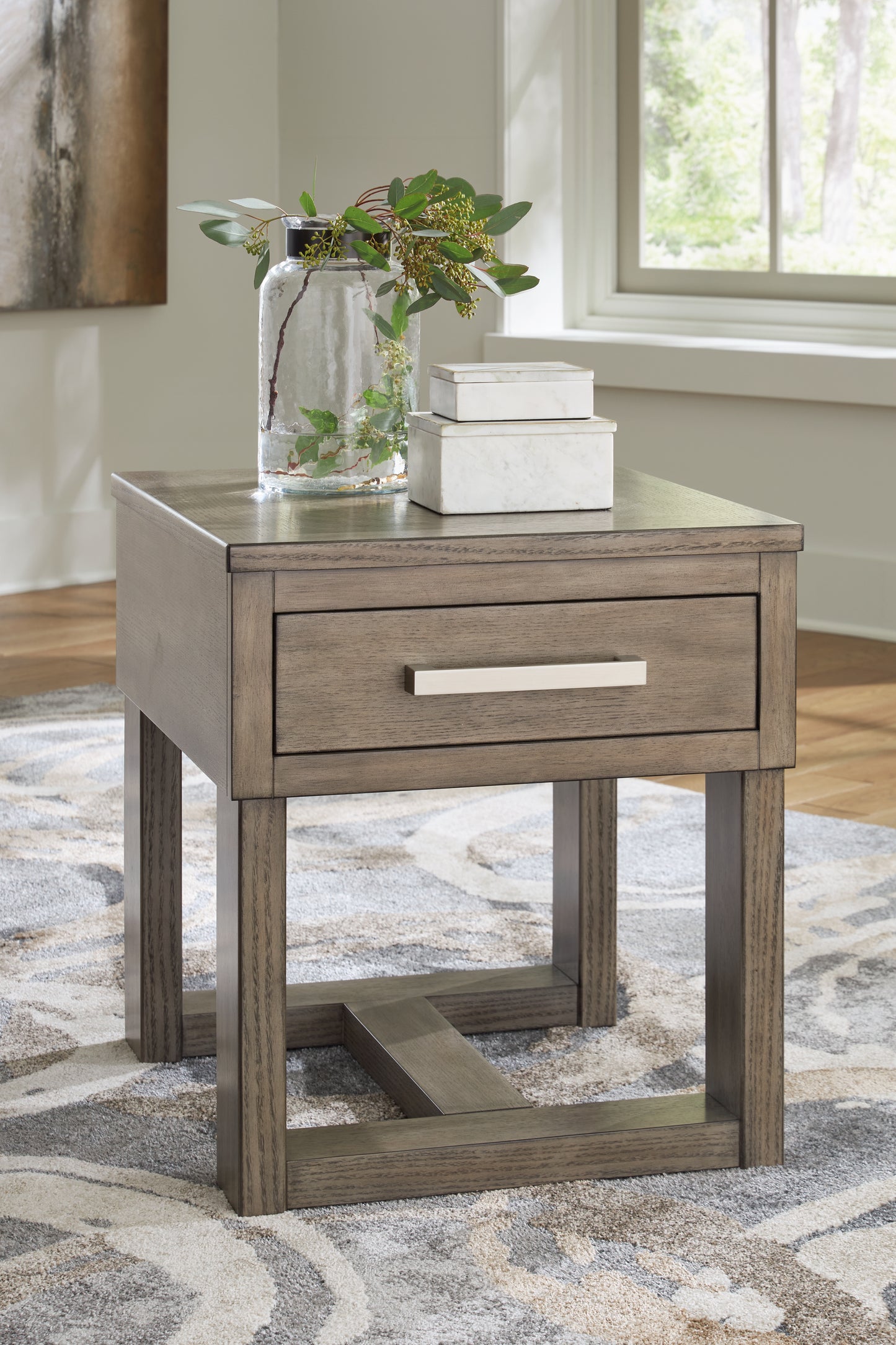Bradenton Furniture Outlet - Ashley Furniture - Loyaska End Table - Rectangular End Table / Grayish Brown/White - T854-3