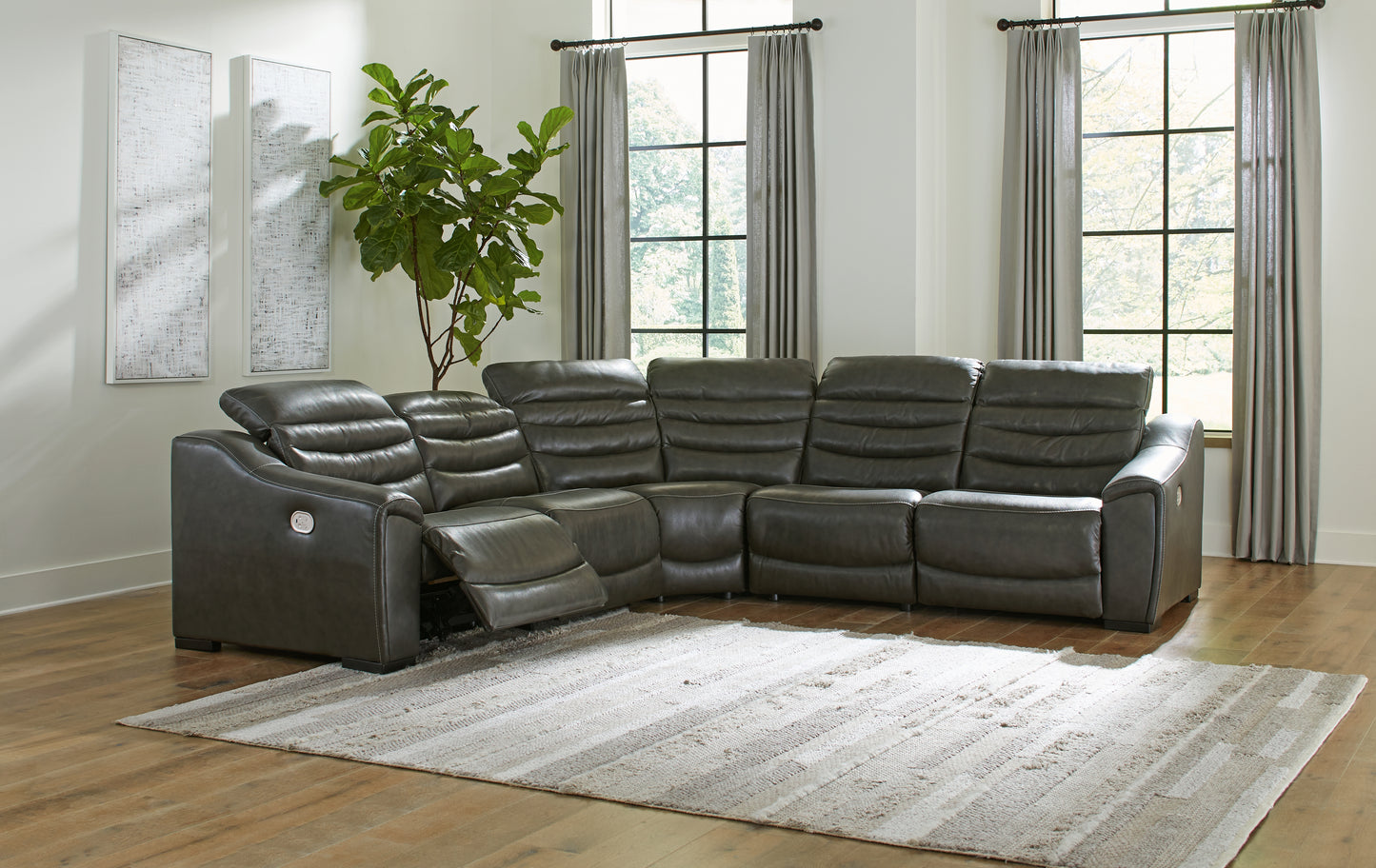 Bradenton Furniture Outlet - Ashley Furniture - Center Line Sectional - 5-Piece Power Reclining Sectional / Dark Gray - U63404S3