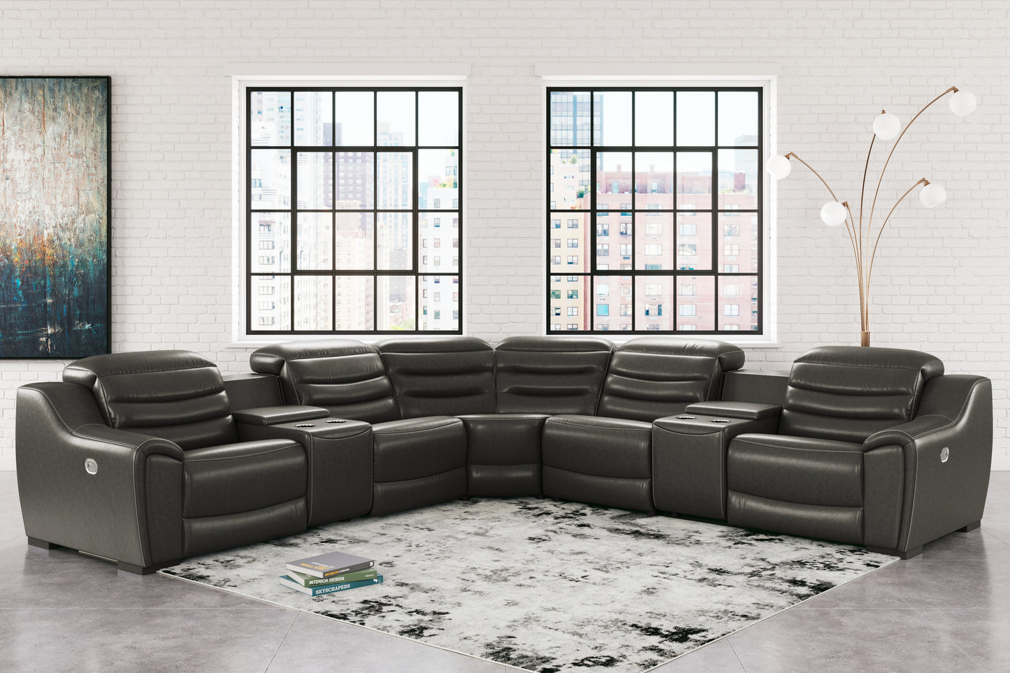 Bradenton Furniture Outlet - Ashley Furniture - Center Line Sectional - 7-Piece Power Reclining Sectional / Dark Gray - U63404S7