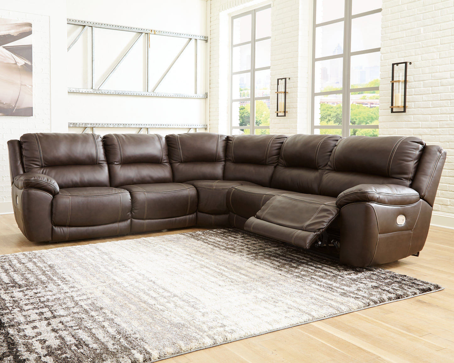 Bradenton Furniture Outlet - Ashley Furniture - Dunleith Sectional - 5-Piece Power Reclining Sectional / Chocolate - U71604S1