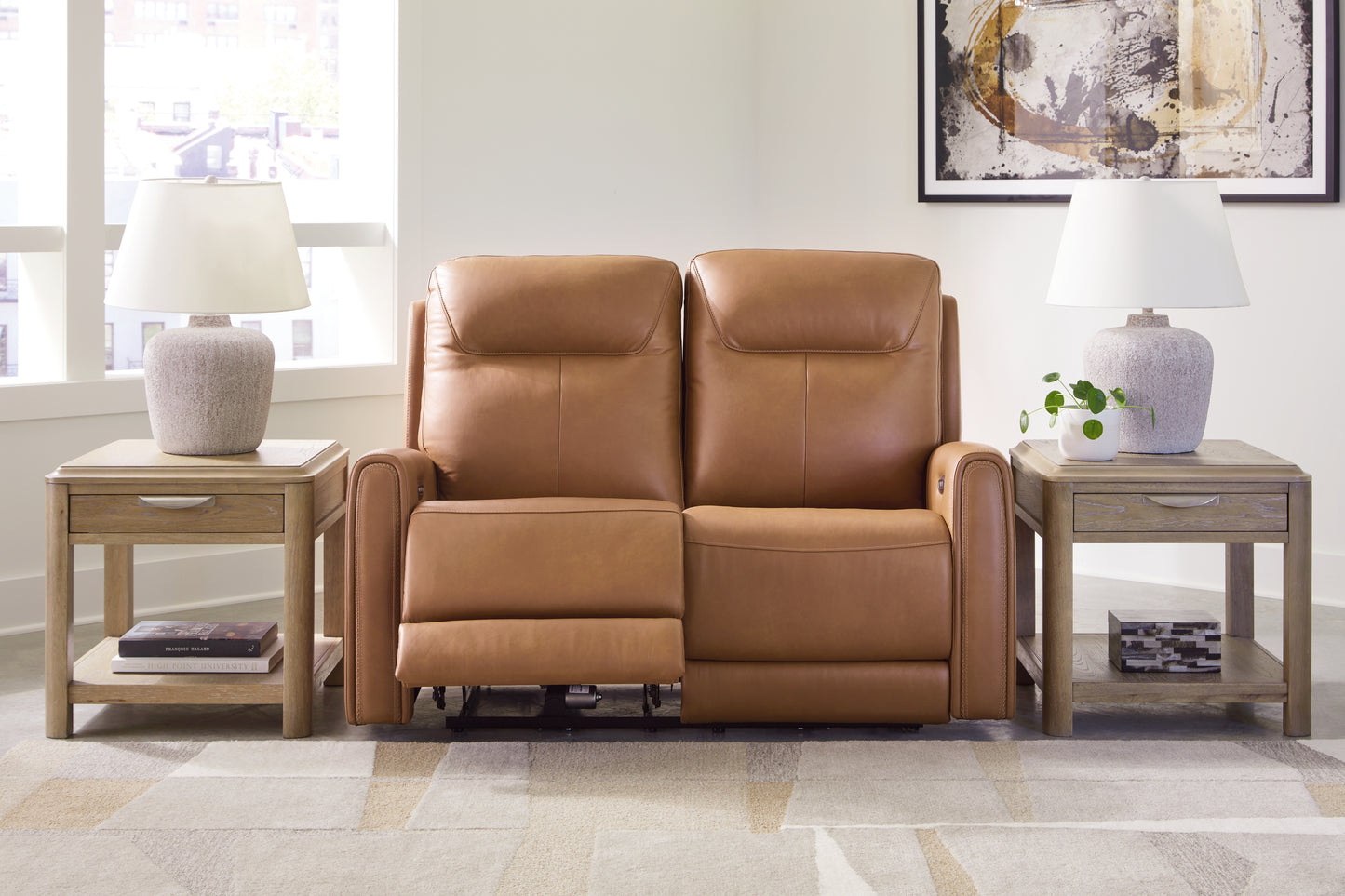 Bradenton Furniture Outlet - Ashley Furniture - Tryanny Living Room - PWR REC Loveseat/ADJ Headrest / Butterscotch - U9370414